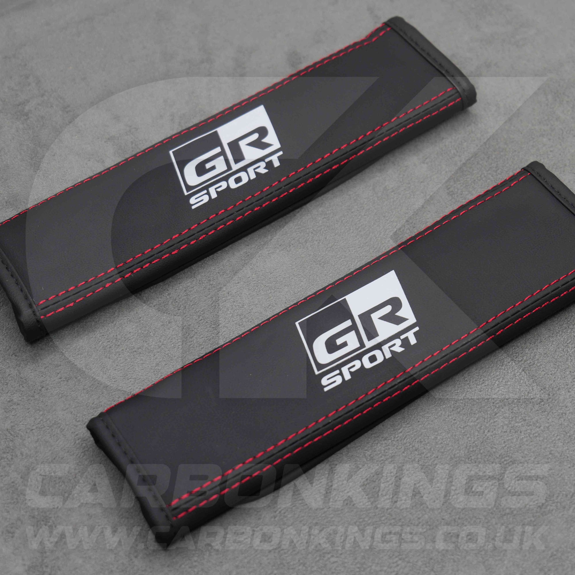 Toyota GR Sport Leather / Red Stitching Seatbelt Cover Protectors Gazoo Racing