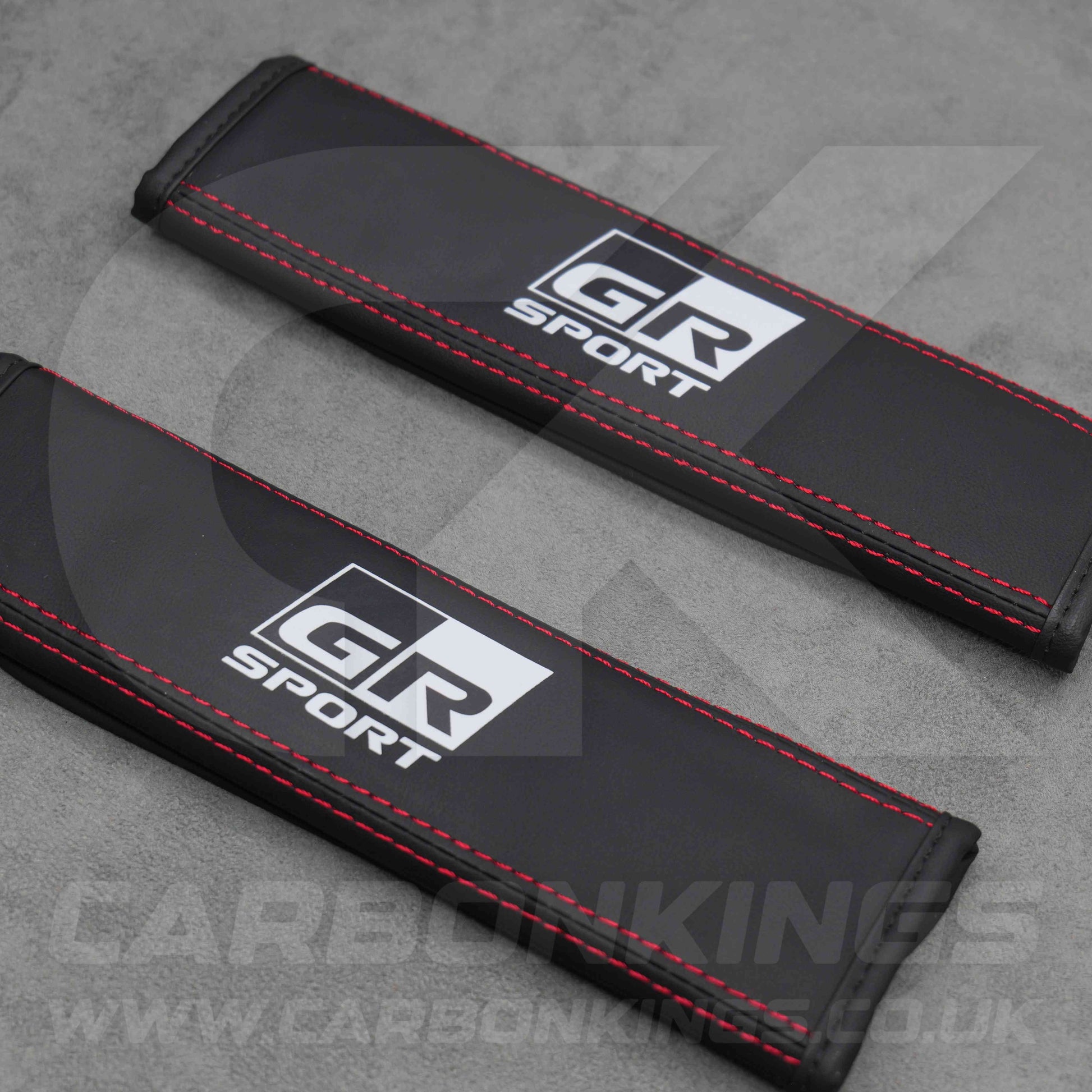 Toyota GR Sport Leather / Red Stitching Seatbelt Cover Protectors Gazoo Racing