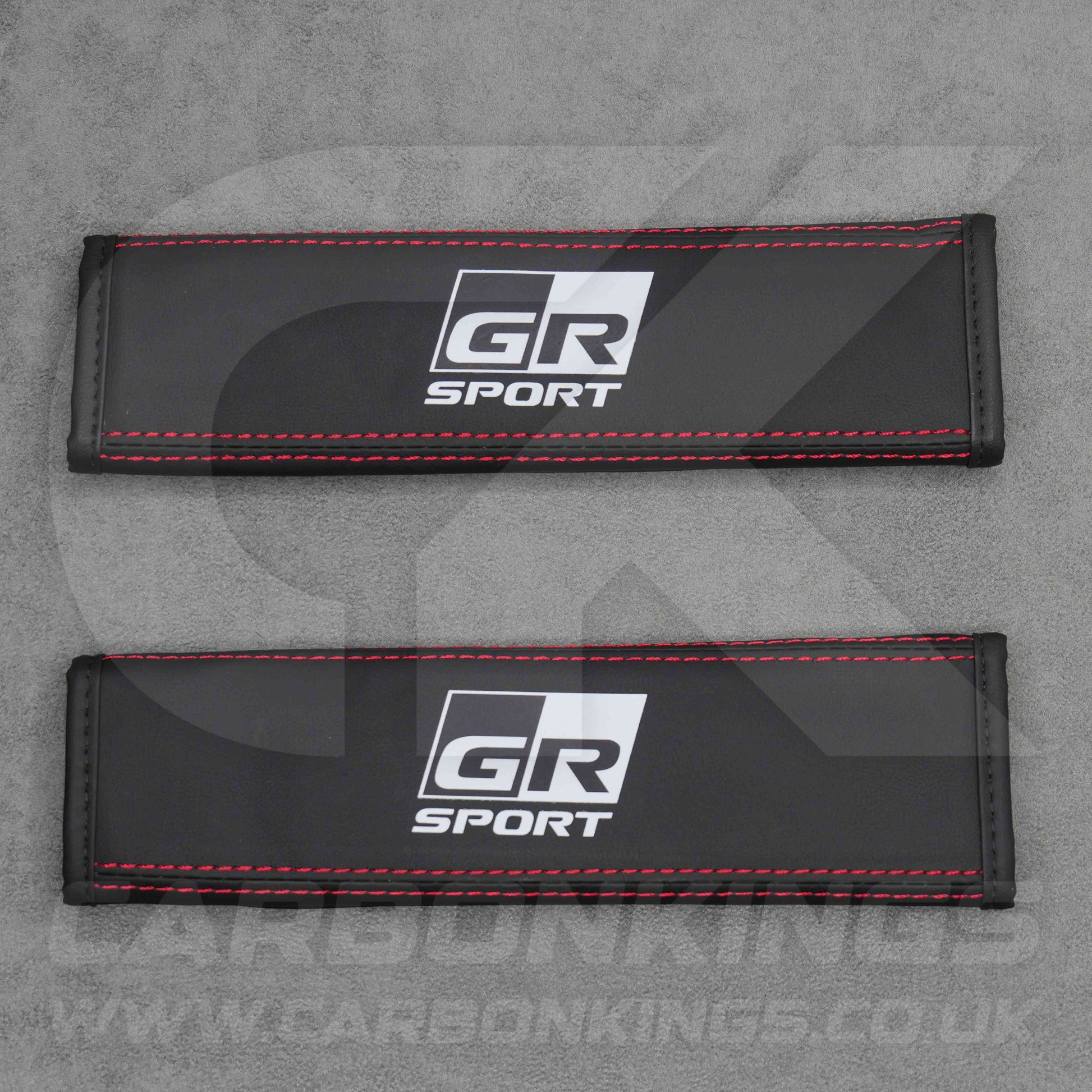 Toyota GR Sport Leather / Red Stitching Seatbelt Cover Protectors Gazoo Racing