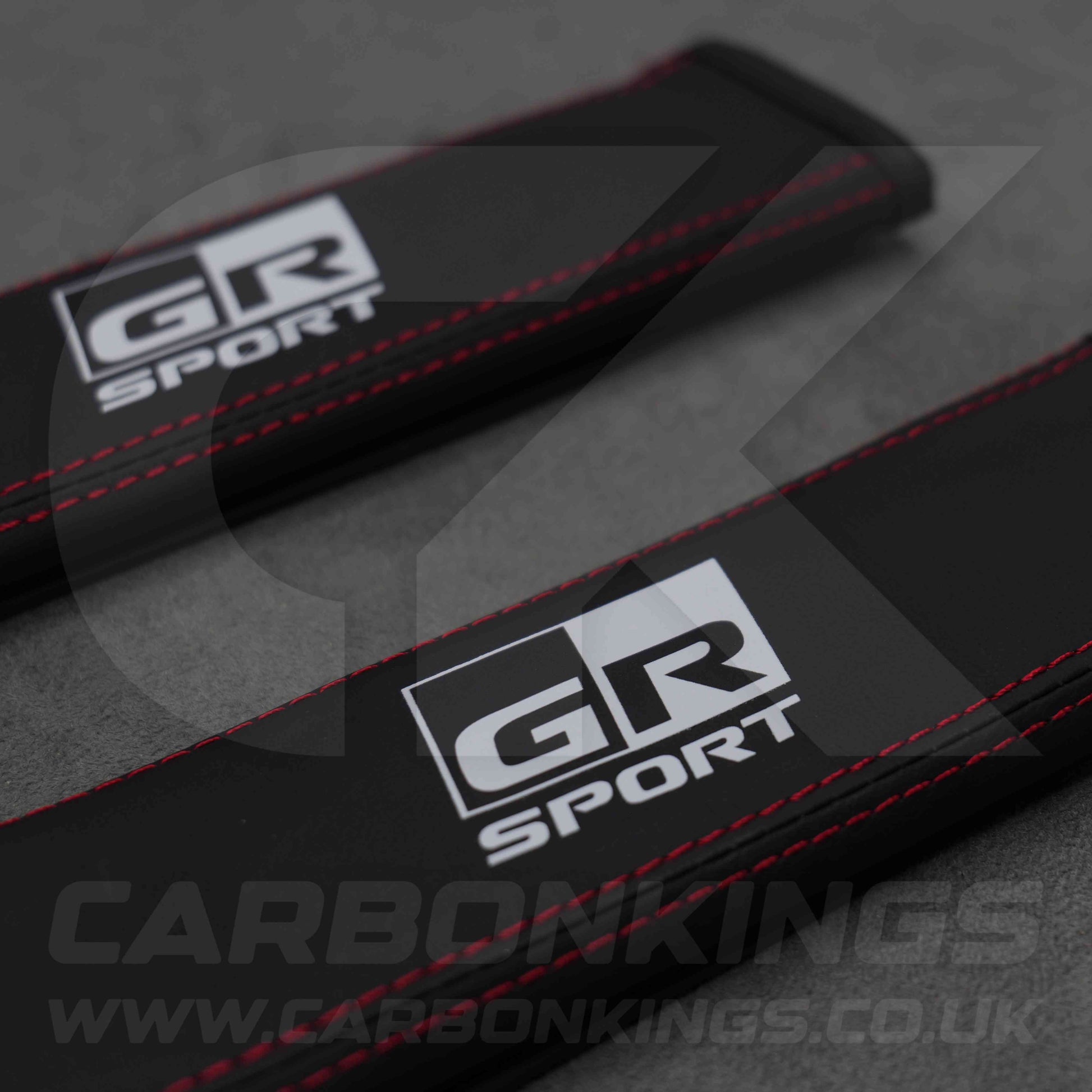 Toyota GR Sport Leather / Red Stitching Seatbelt Cover Protectors Gazoo Racing