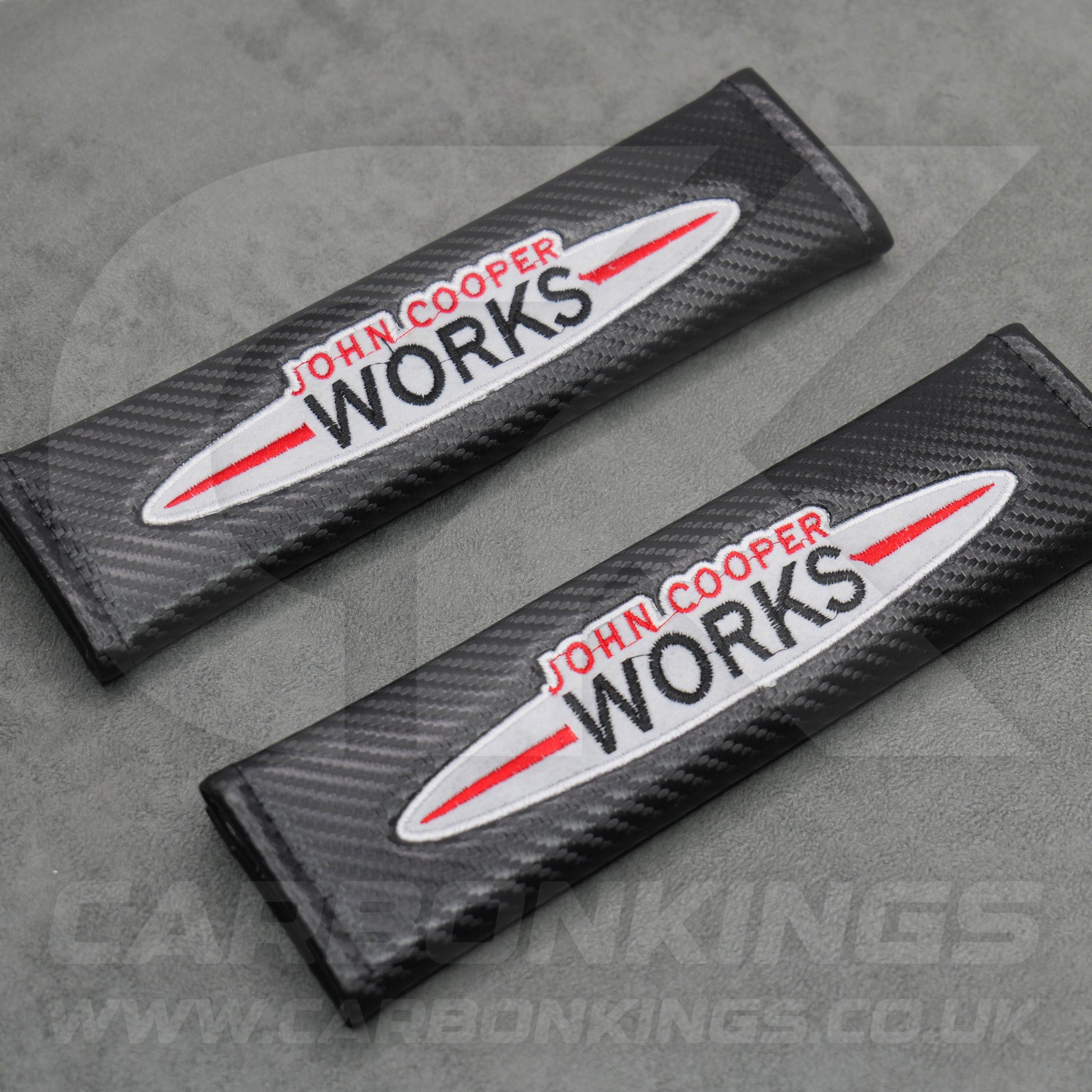 John Cooper Works JCW Carbon Fibre Style Embroidered Seatbelt Covers Mini Cooper