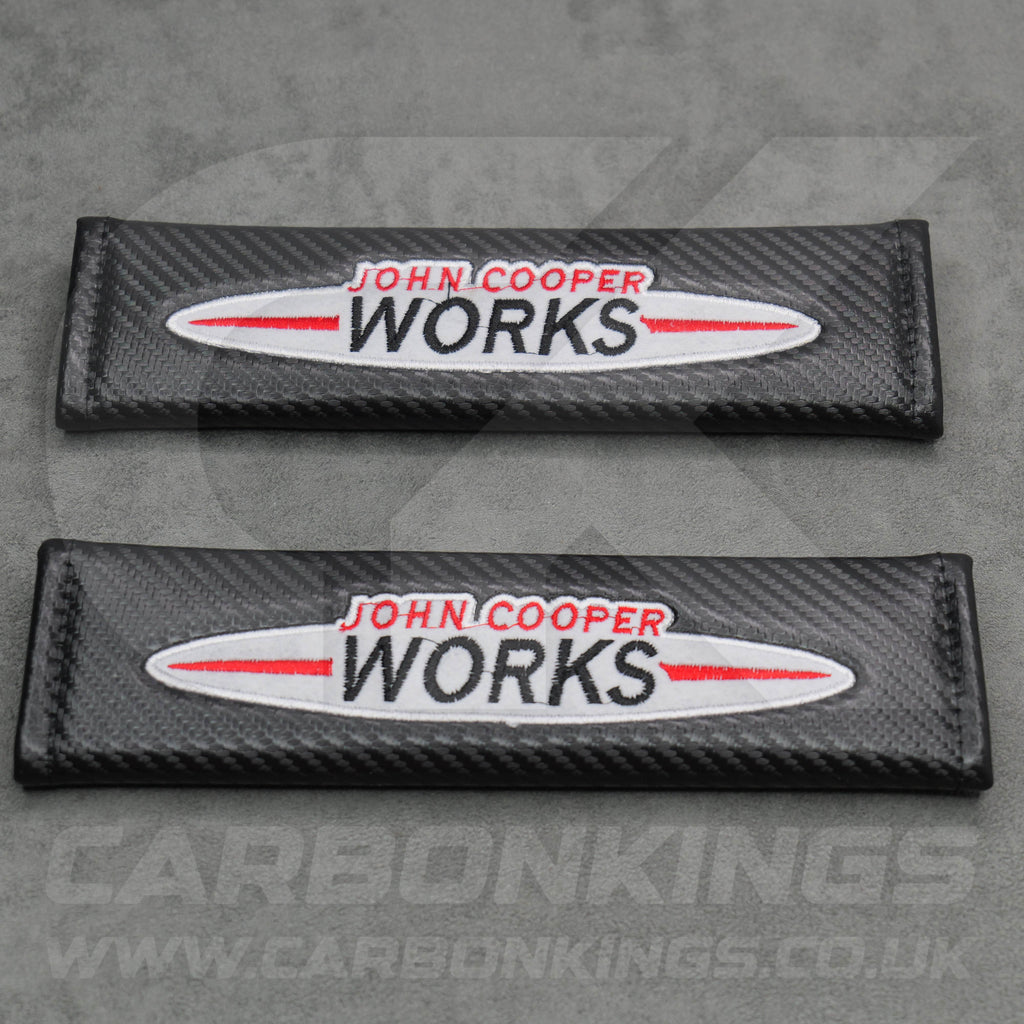 John Cooper Works JCW Carbon Fibre Style Embroidered Seatbelt Covers Mini Cooper