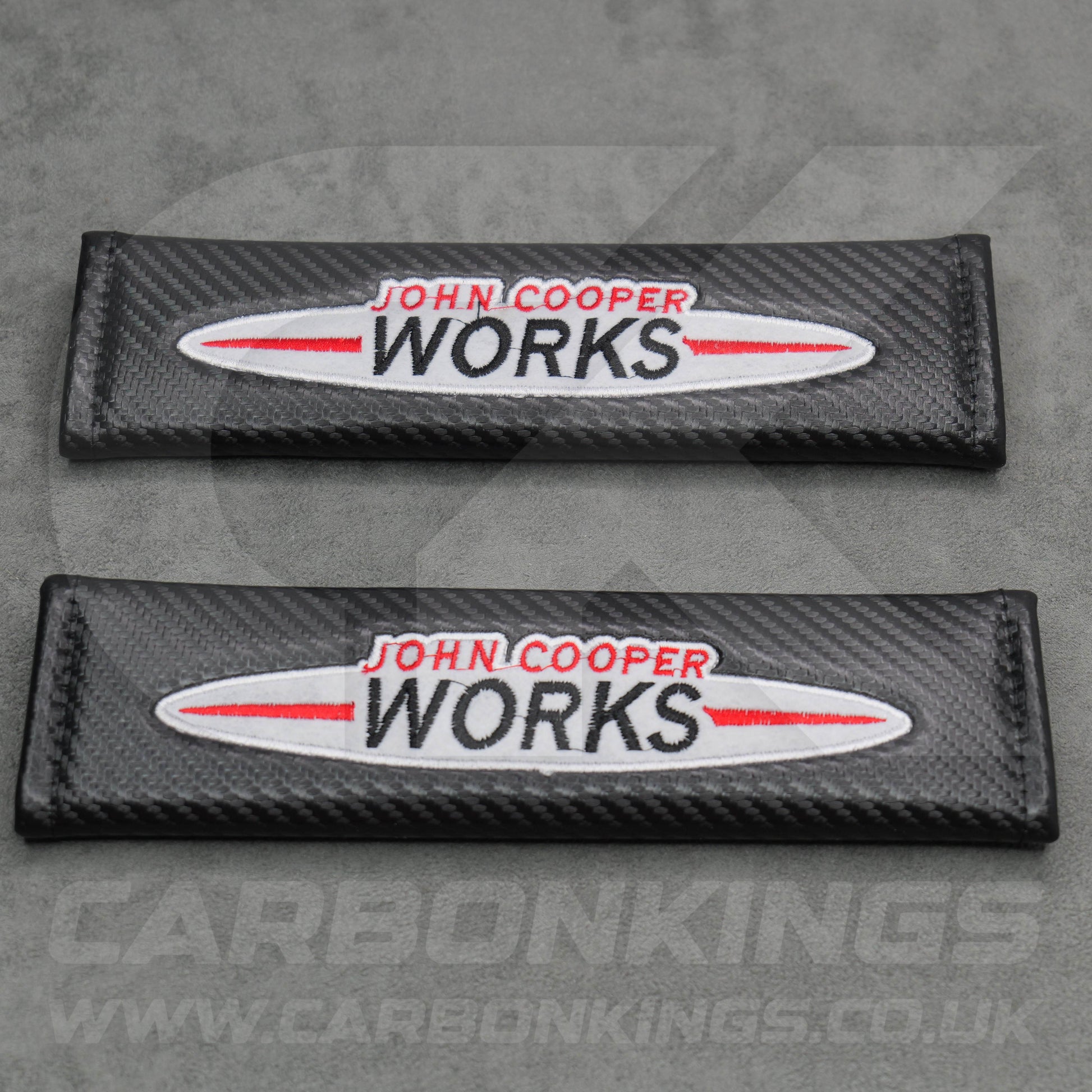 John Cooper Works JCW Carbon Fibre Style Embroidered Seatbelt Covers Mini Cooper