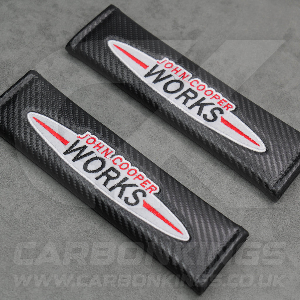 John Cooper Works JCW Carbon Fibre Style Embroidered Seatbelt Covers Mini Cooper