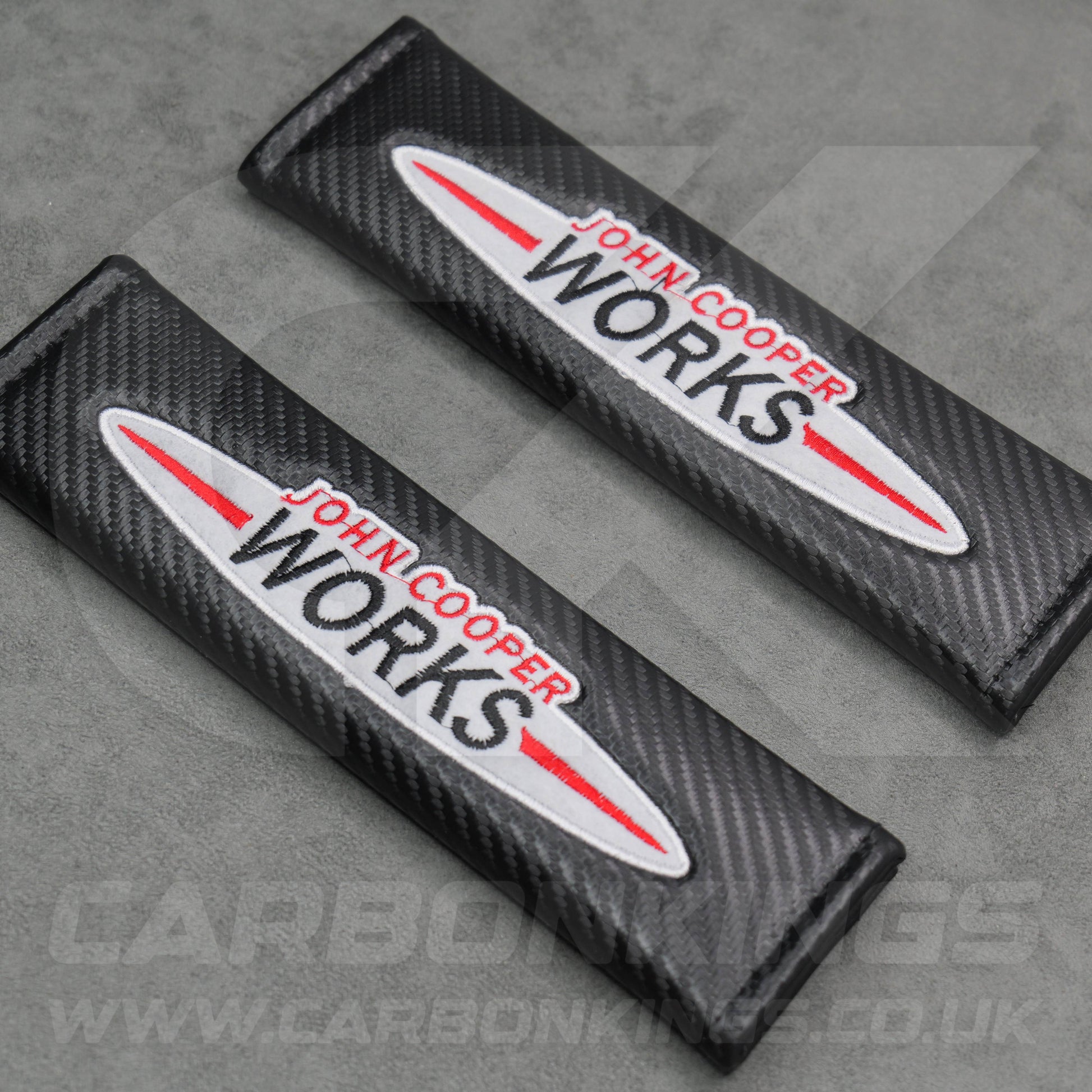 John Cooper Works JCW Carbon Fibre Style Embroidered Seatbelt Covers Mini Cooper