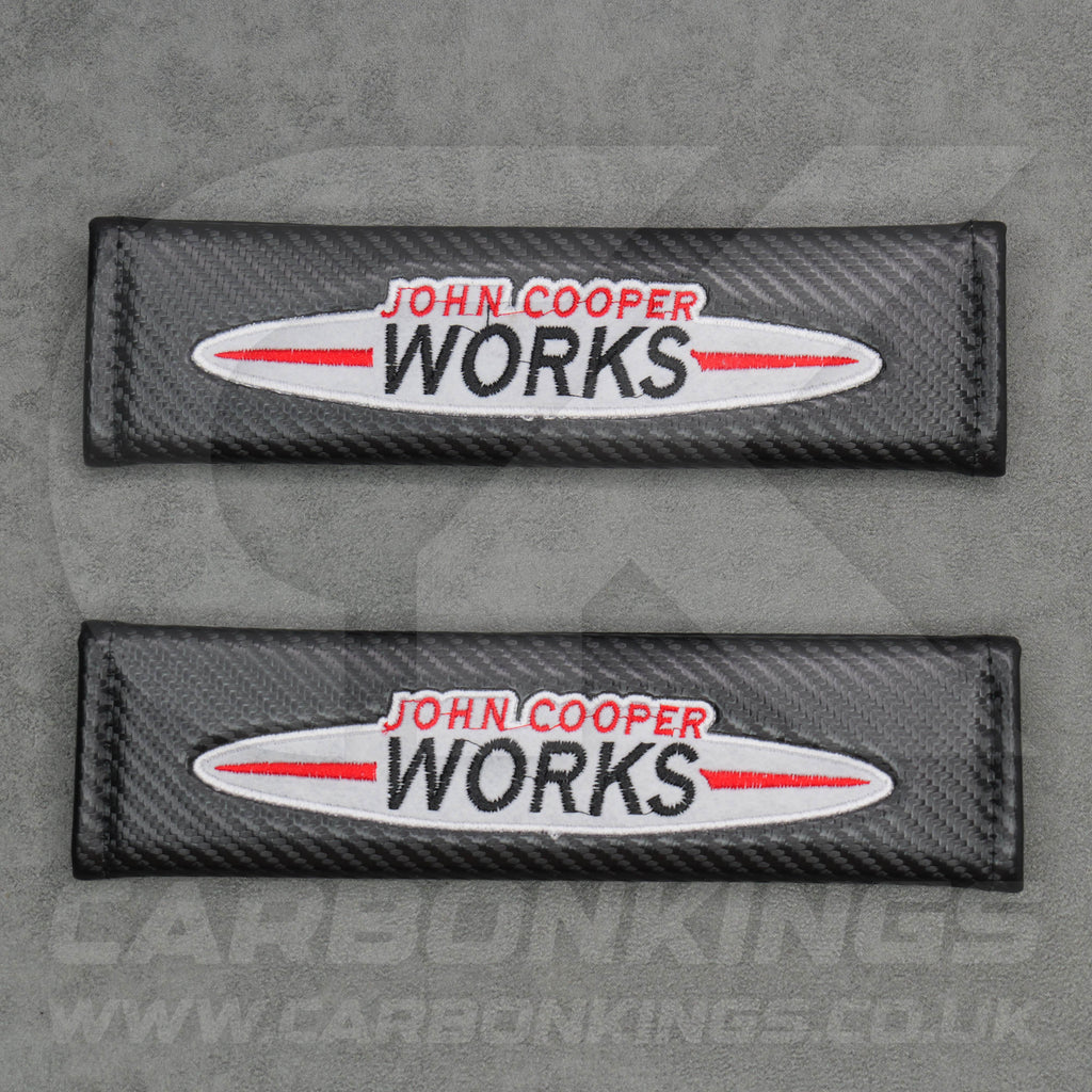 John Cooper Works JCW Carbon Fibre Style Embroidered Seatbelt Covers Mini Cooper