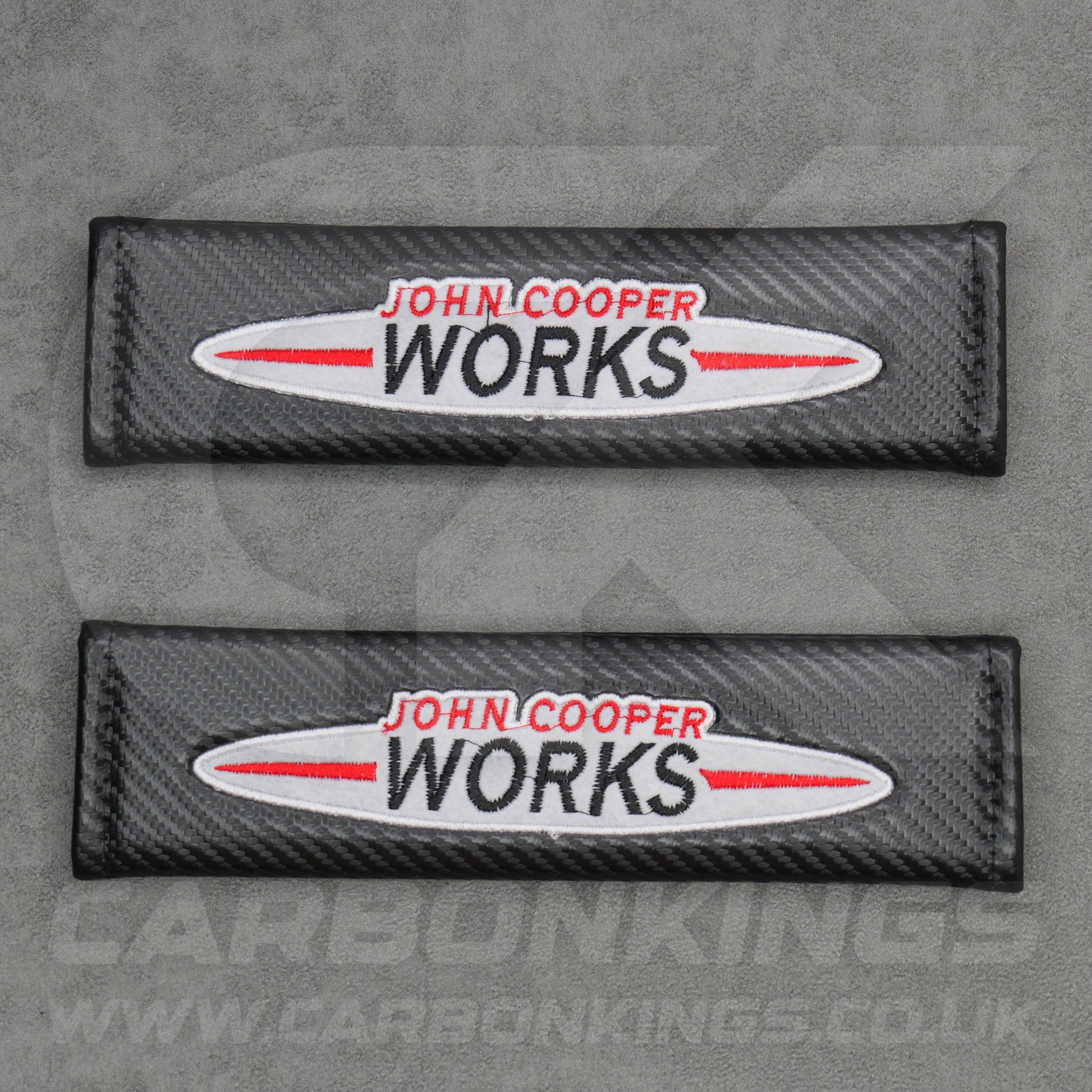 John Cooper Works JCW Carbon Fibre Style Embroidered Seatbelt Covers Mini Cooper