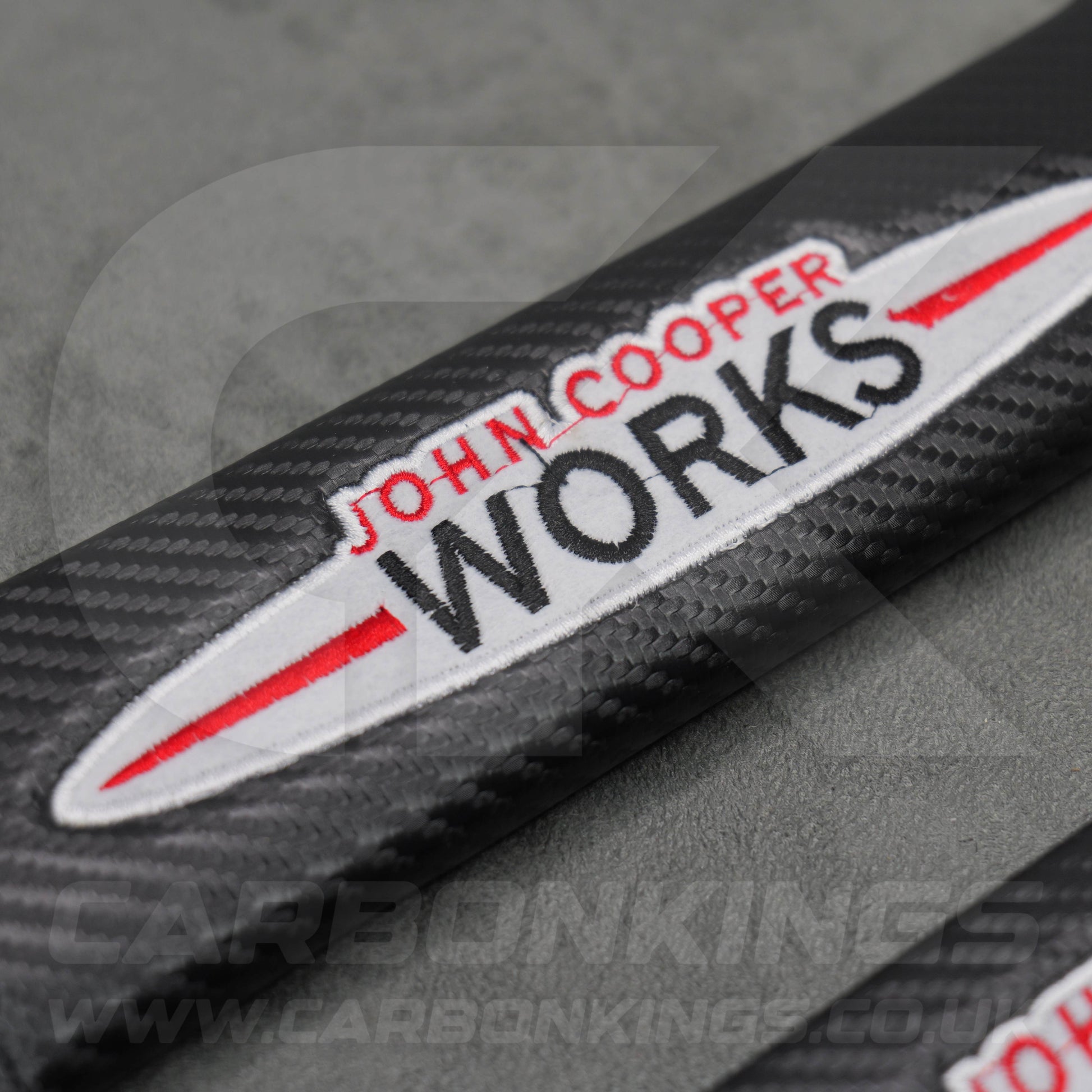 John Cooper Works JCW Carbon Fibre Style Embroidered Seatbelt Covers Mini Cooper