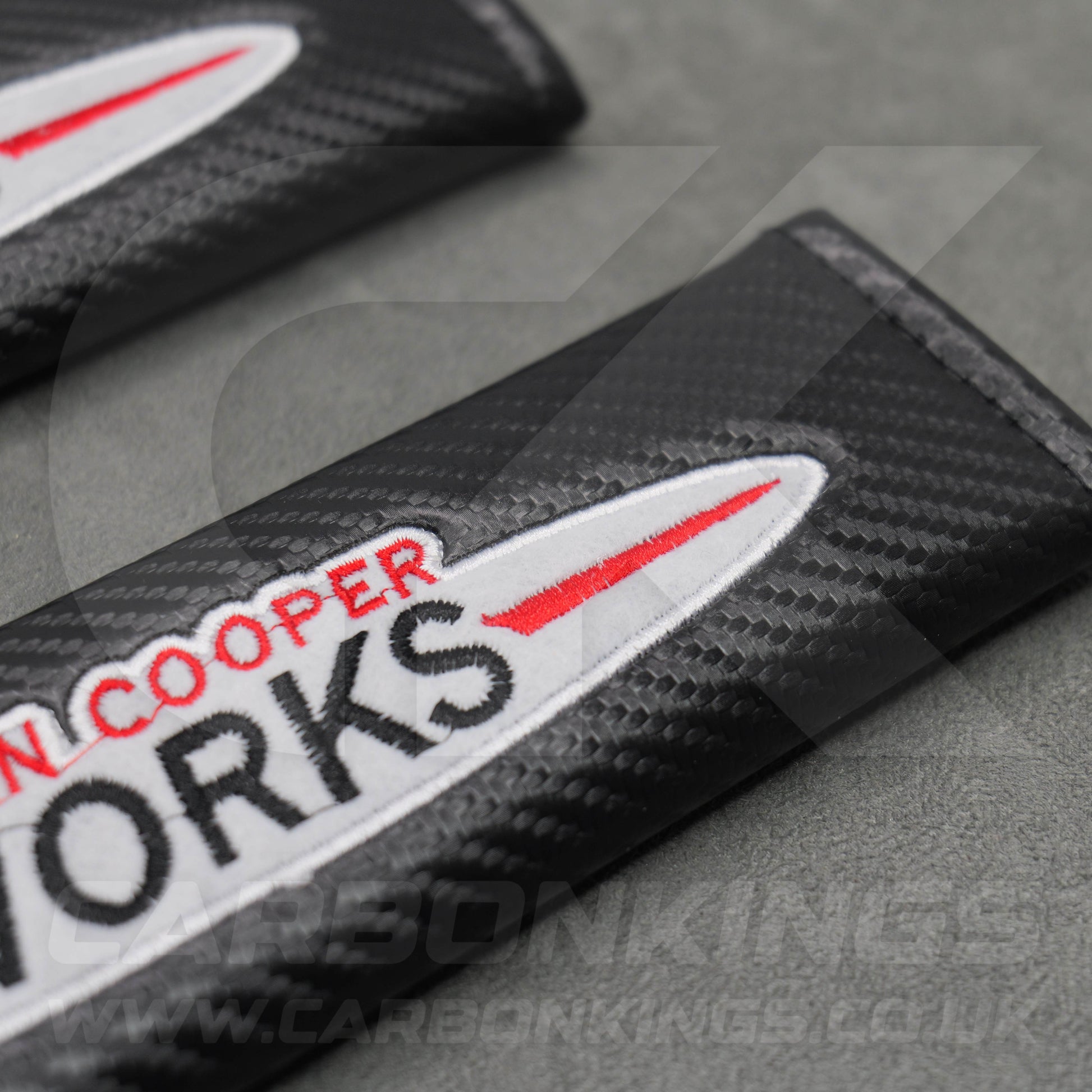 John Cooper Works JCW Carbon Fibre Style Embroidered Seatbelt Covers Mini Cooper