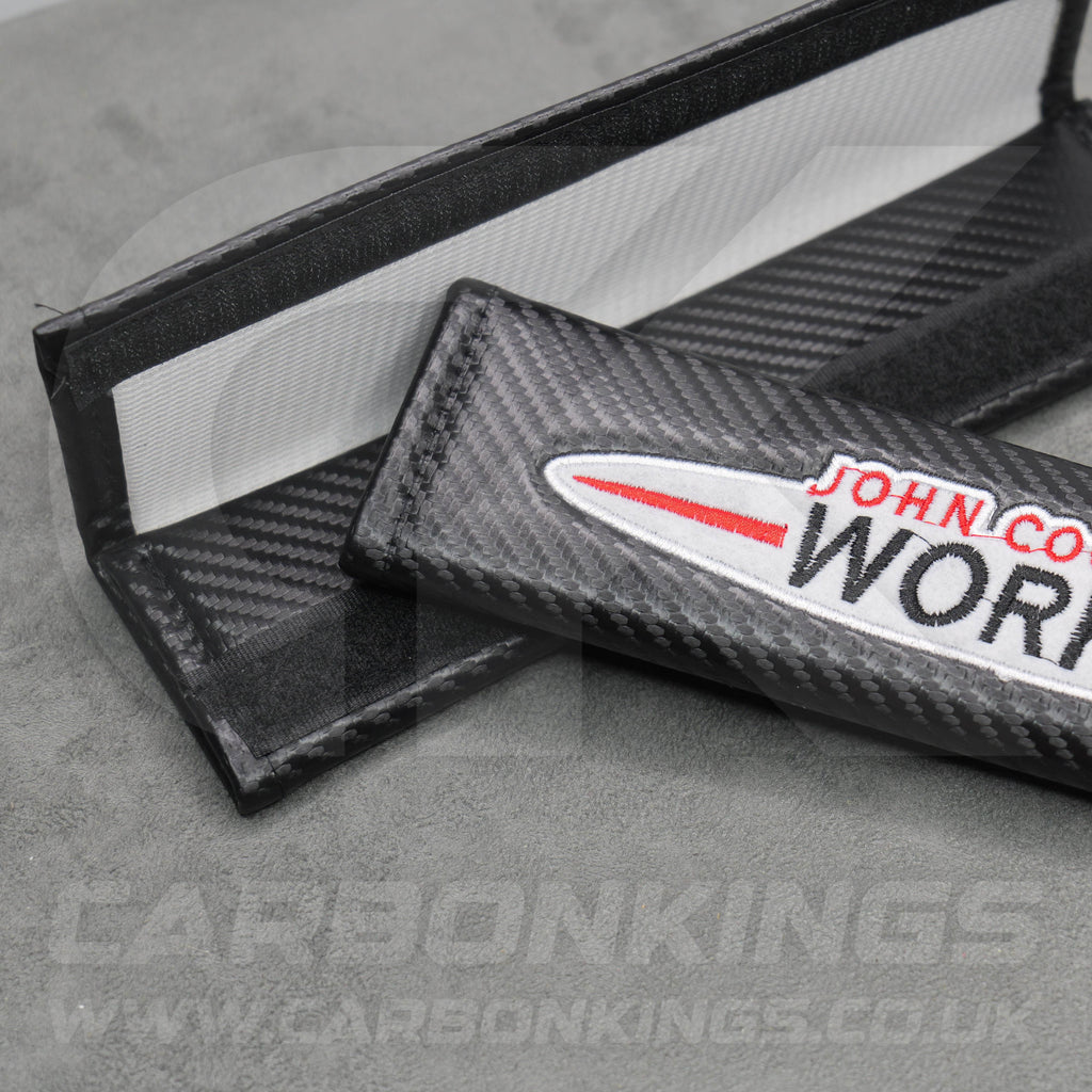 John Cooper Works JCW Carbon Fibre Style Embroidered Seatbelt Covers Mini Cooper