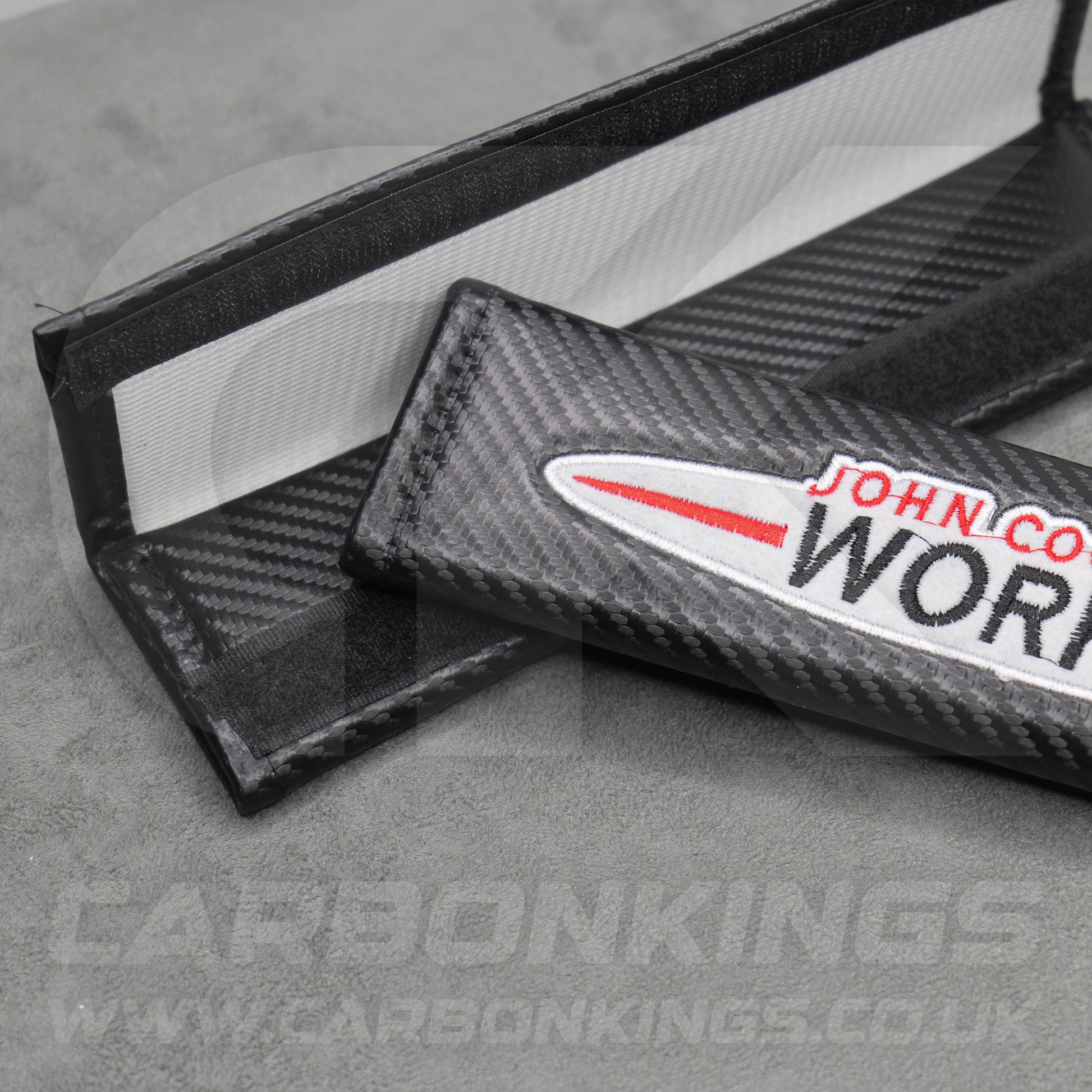 John Cooper Works JCW Carbon Fibre Style Embroidered Seatbelt Covers Mini Cooper