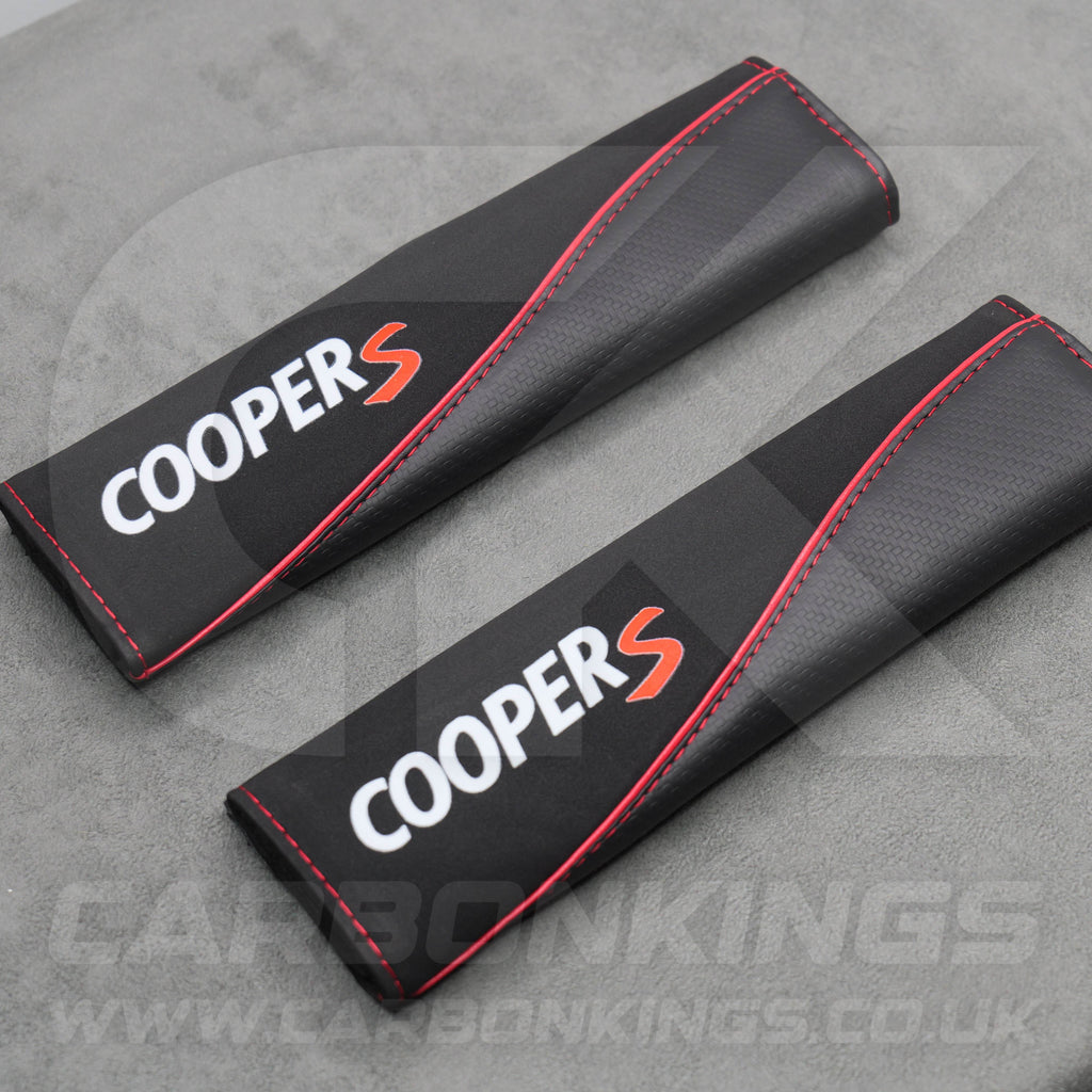 Mini Cooper S Carbon Fibre Leather / Suede Seatbelt Covers Pads Protectors