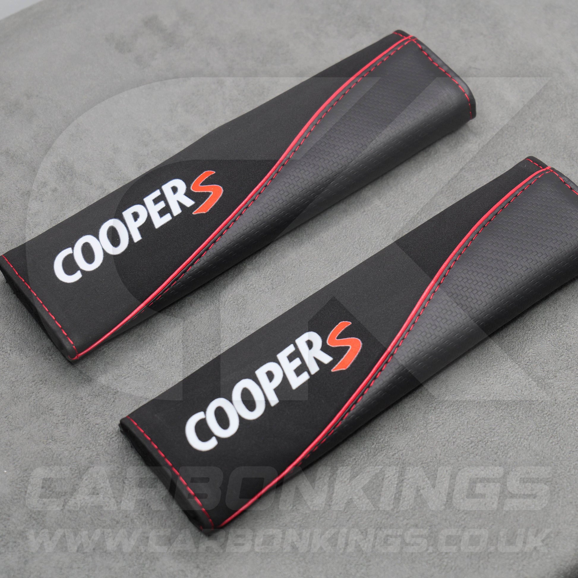 Mini Cooper S Carbon Fibre Leather / Suede Seatbelt Covers Pads Protectors