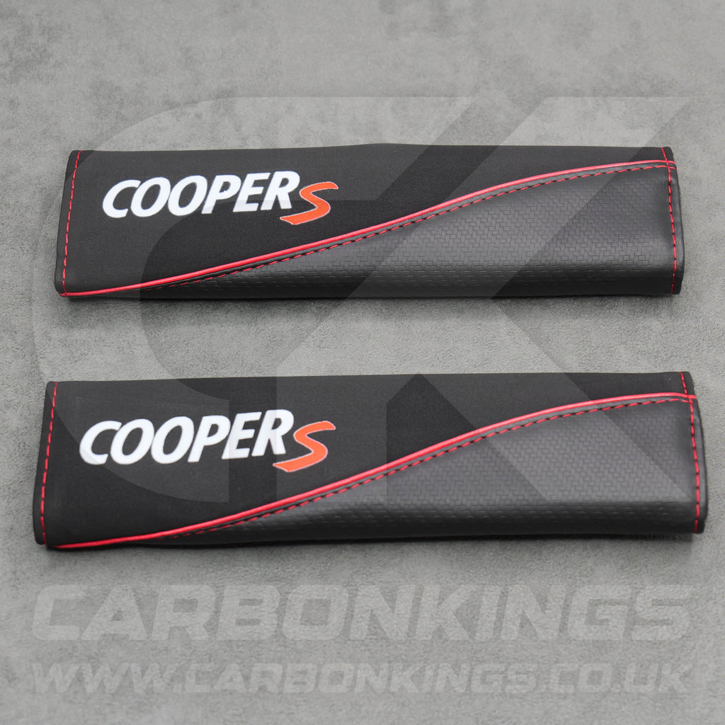 Mini Cooper S Carbon Fibre Leather / Suede Seatbelt Covers Pads Protectors