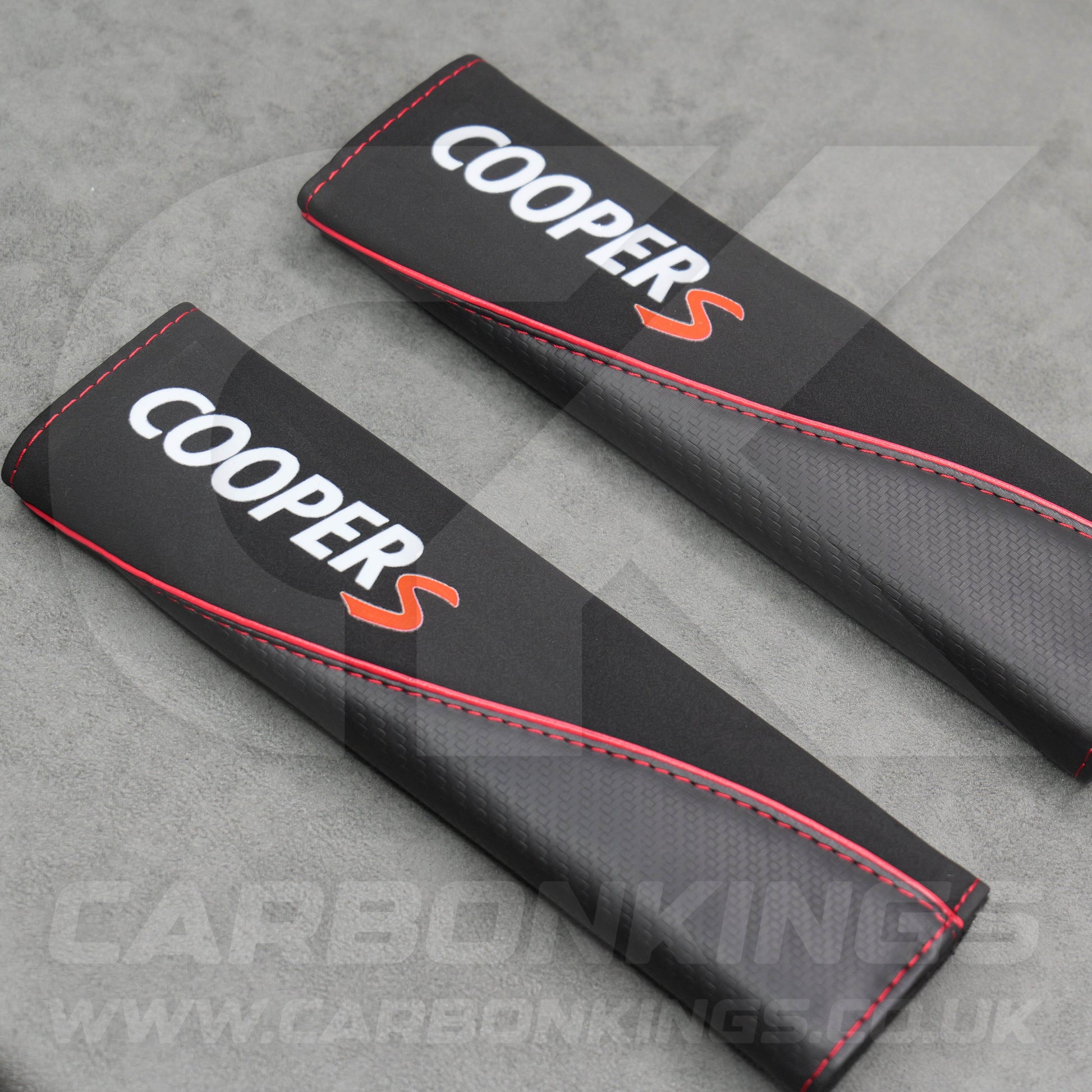 Mini Cooper S Carbon Fibre Leather / Suede Seatbelt Covers Pads Protectors