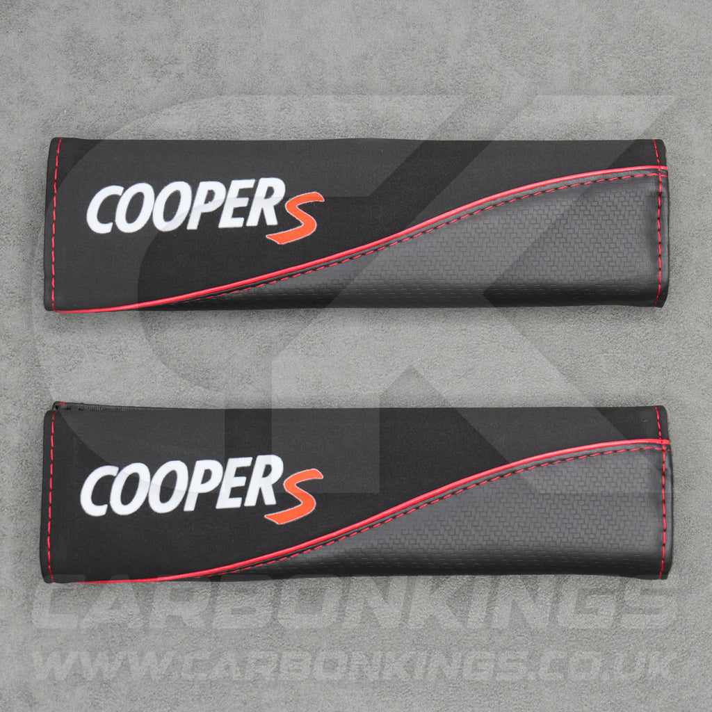 Mini Cooper S Carbon Fibre Leather / Suede Seatbelt Covers Pads Protectors