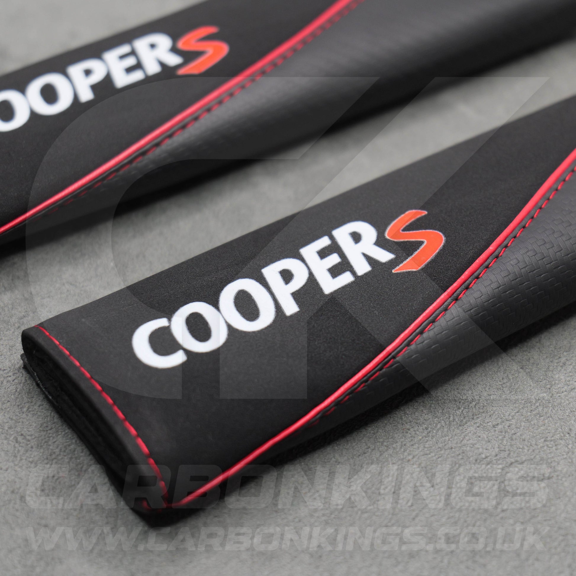 Mini Cooper S Carbon Fibre Leather / Suede Seatbelt Covers Pads Protectors