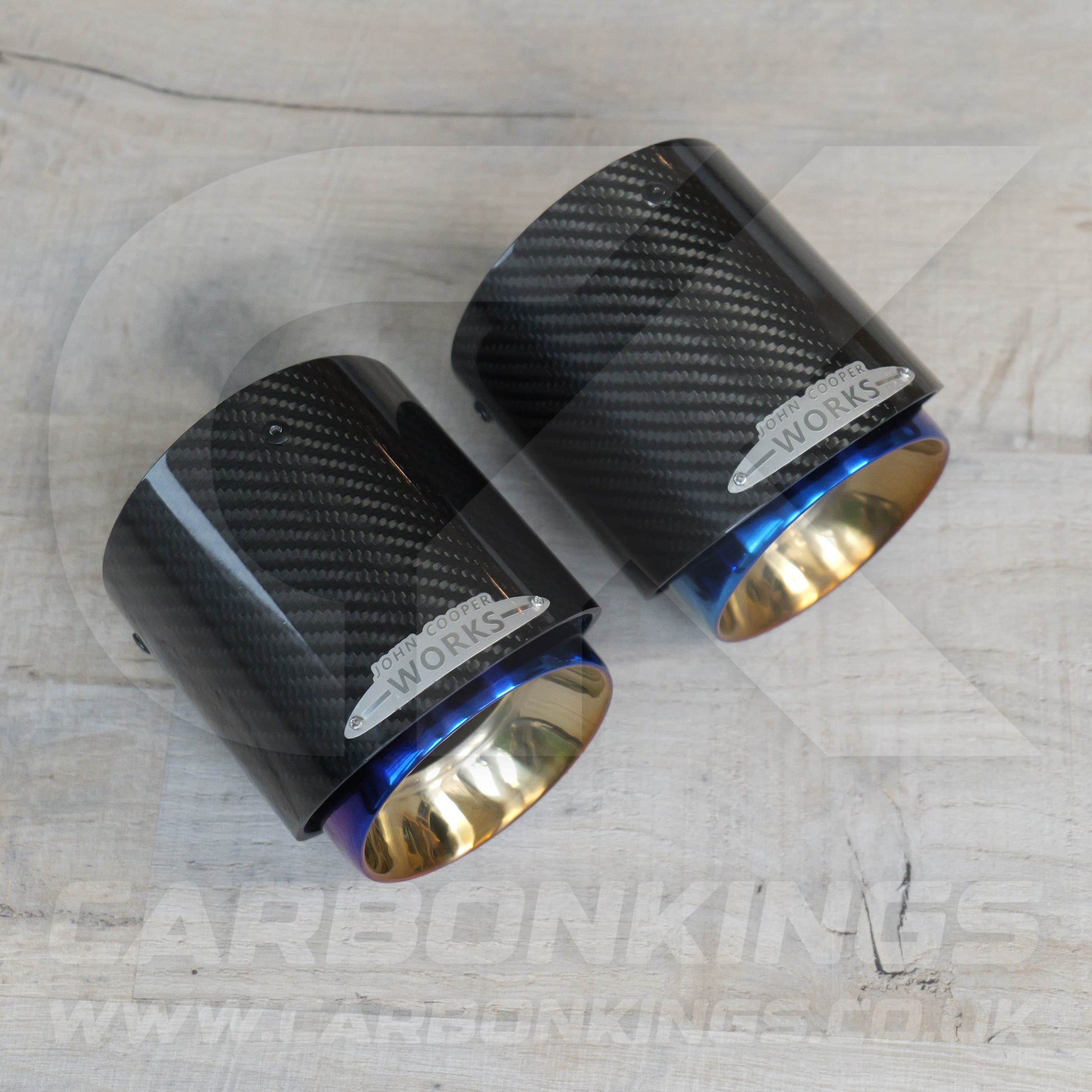 2x 85mm Mini JCW Carbon Fibre / Burnt Blue Exhaust Tips F54 F55 F56 F57 F60 R55 R56