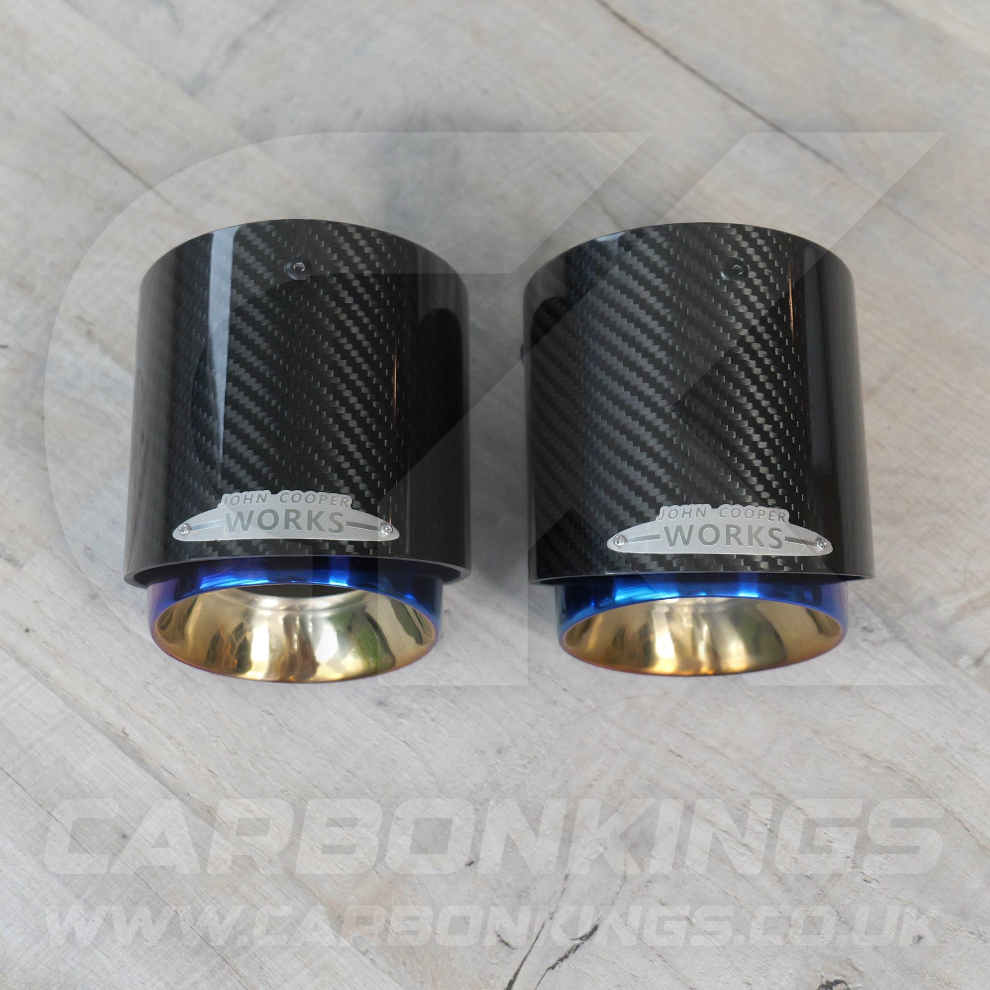 2x 85mm Mini JCW Carbon Fibre / Burnt Blue Exhaust Tips F54 F55 F56 F57 F60 R55 R56