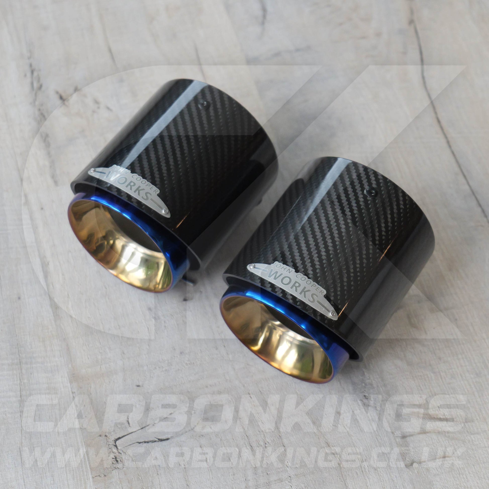 2x 85mm Mini JCW Carbon Fibre / Burnt Blue Exhaust Tips F54 F55 F56 F57 F60 R55 R56