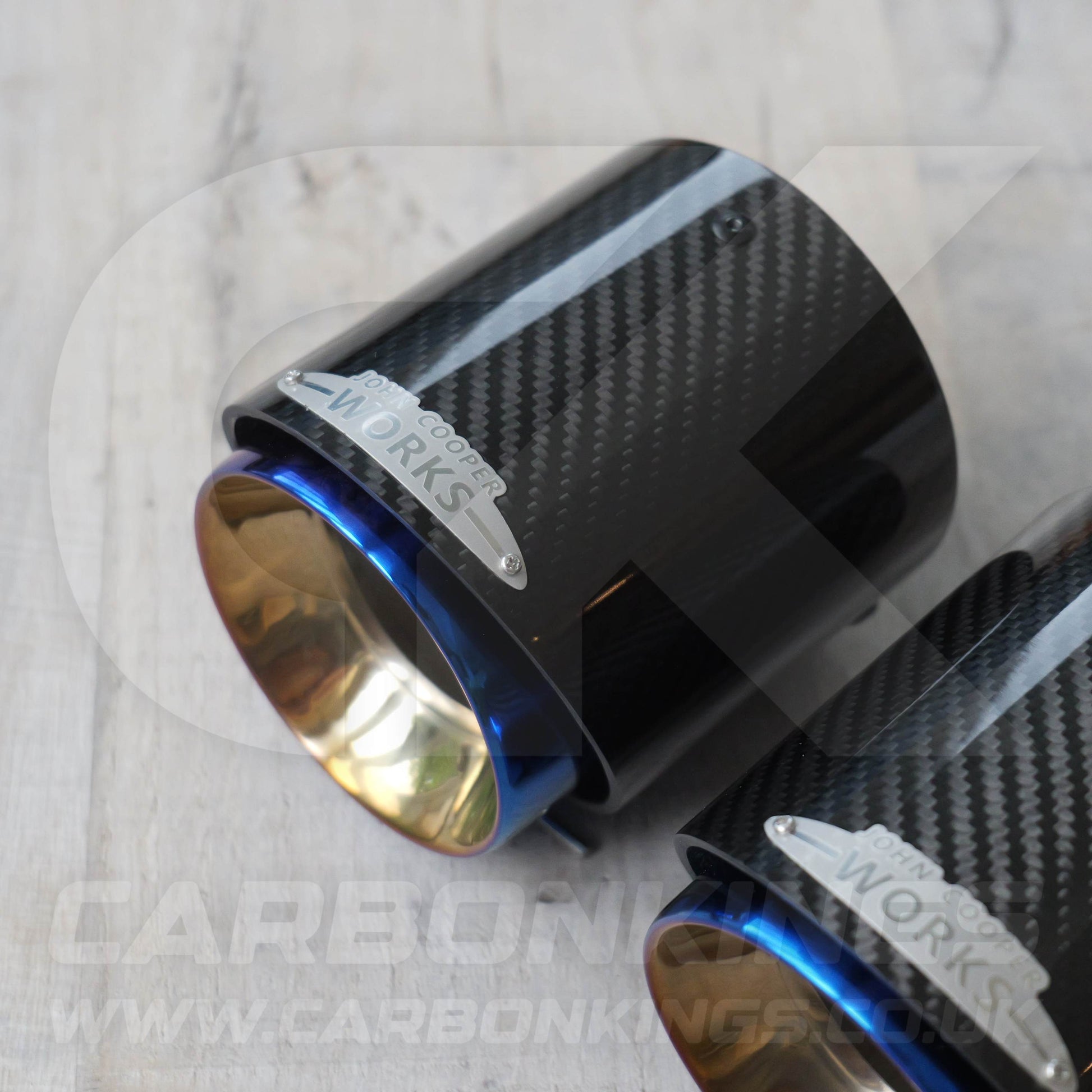 2x 85mm Mini JCW Carbon Fibre / Burnt Blue Exhaust Tips F54 F55 F56 F57 F60 R55 R56