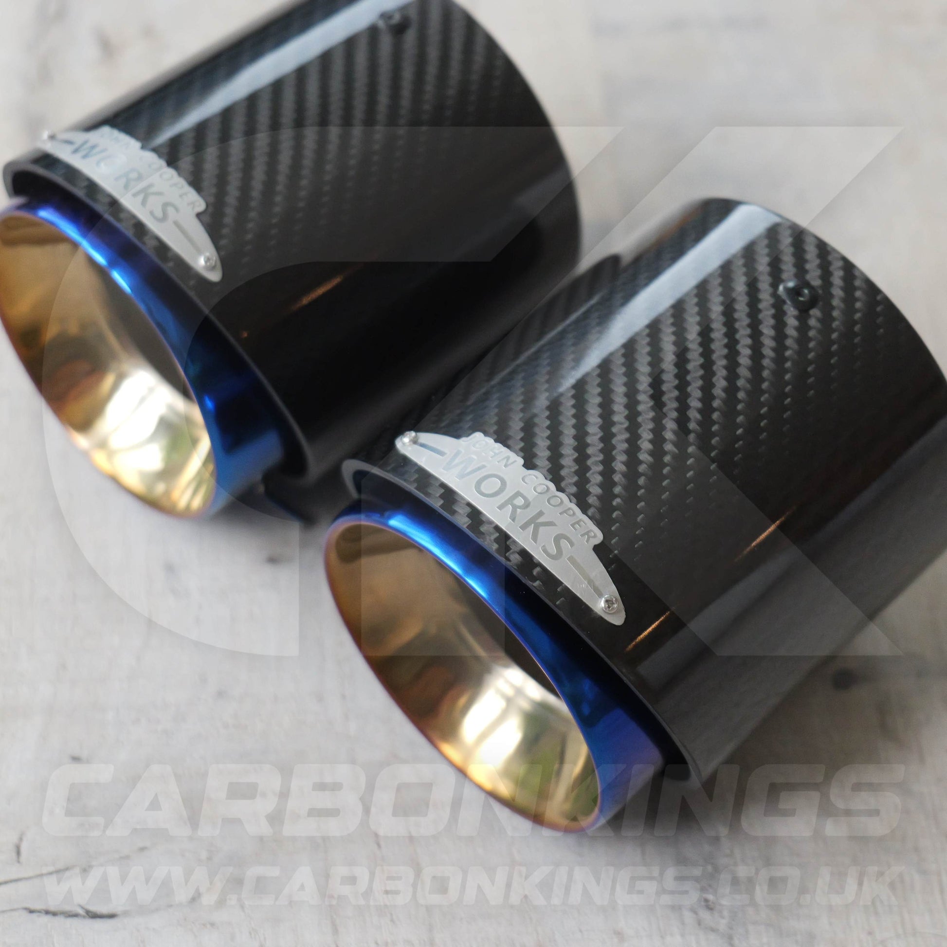2x 85mm Mini JCW Carbon Fibre / Burnt Blue Exhaust Tips F54 F55 F56 F57 F60 R55 R56