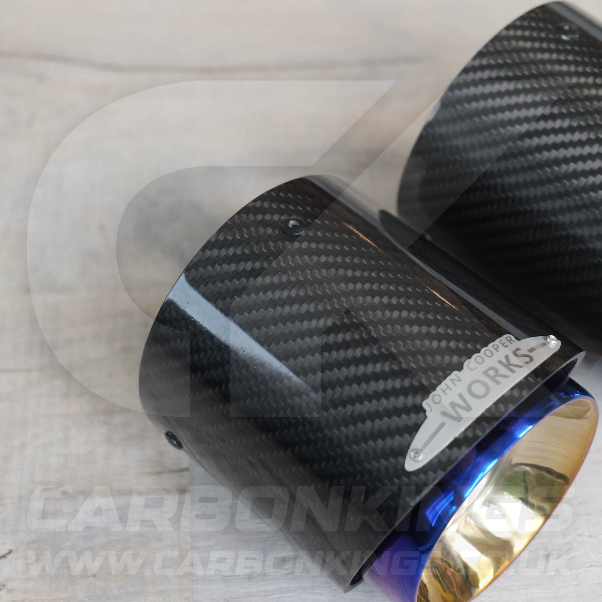 2x 85mm Mini JCW Carbon Fibre / Burnt Blue Exhaust Tips F54 F55 F56 F57 F60 R55 R56