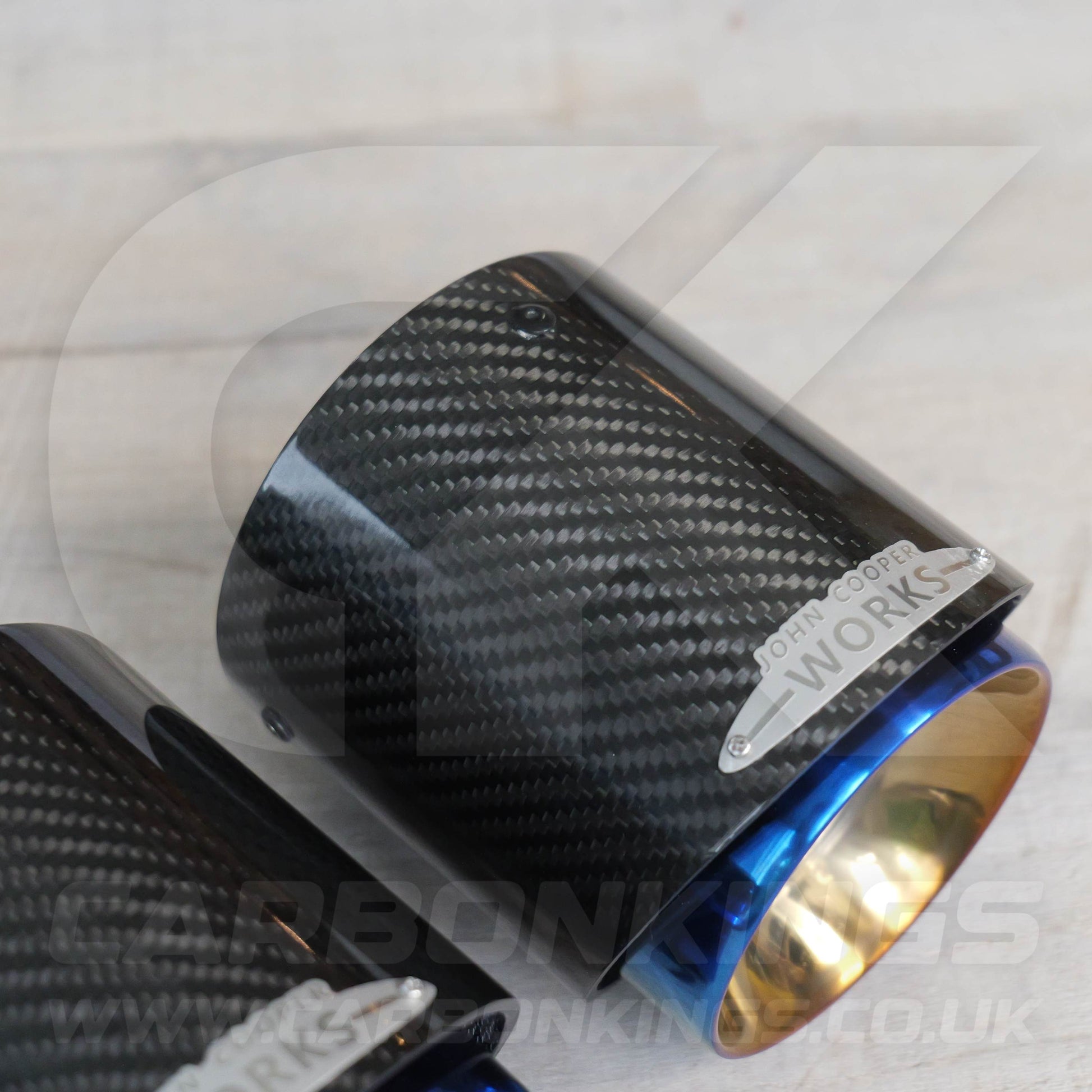 2x 85mm Mini JCW Carbon Fibre / Burnt Blue Exhaust Tips F54 F55 F56 F57 F60 R55 R56