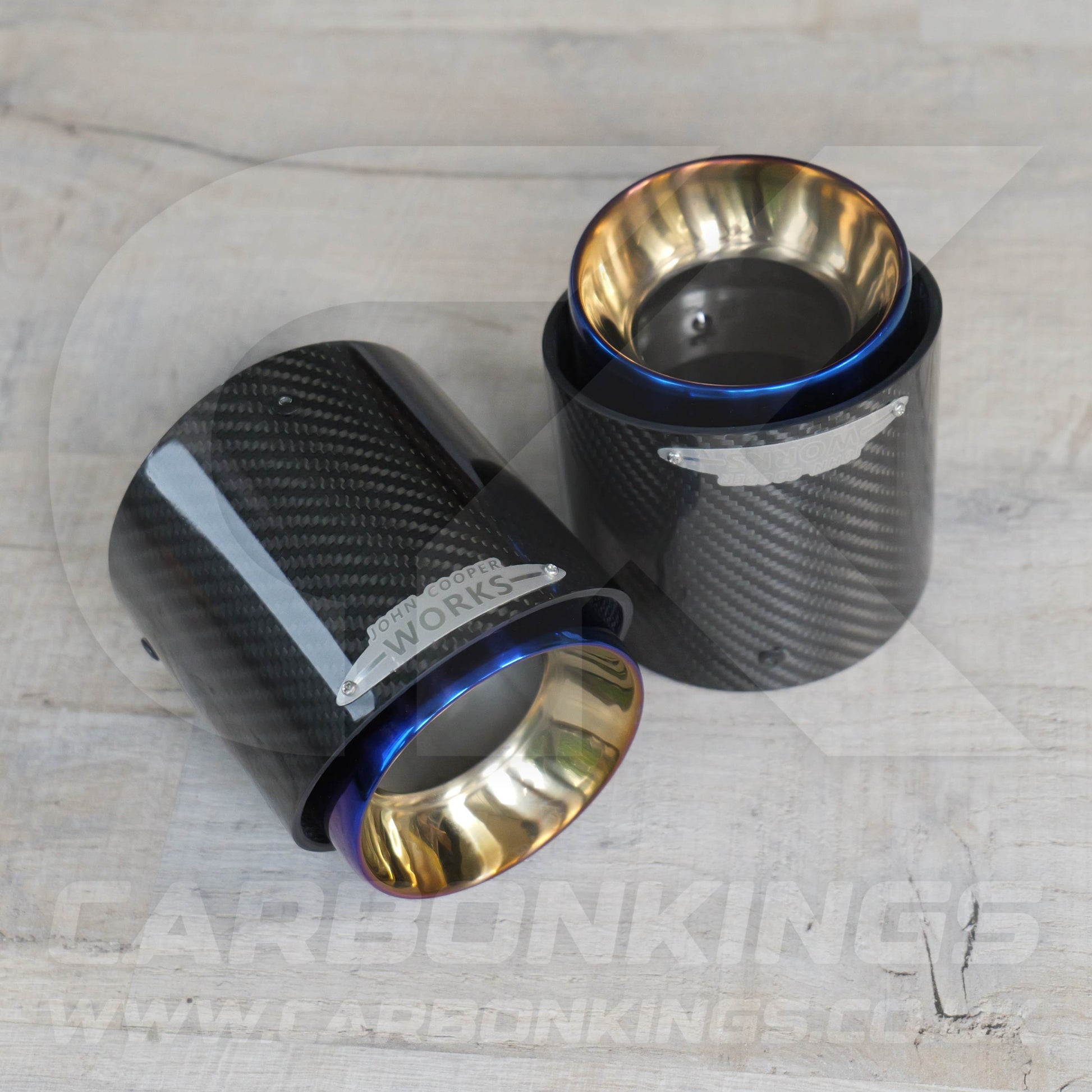 2x 85mm Mini JCW Carbon Fibre / Burnt Blue Exhaust Tips F54 F55 F56 F57 F60 R55 R56