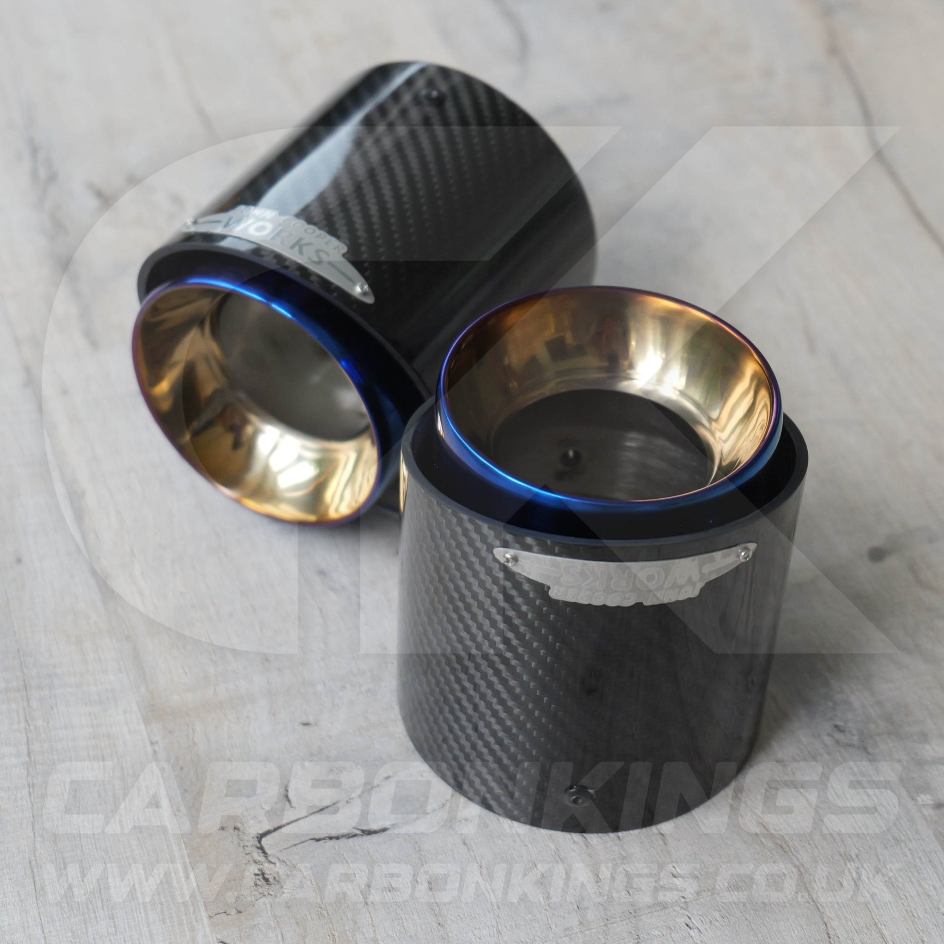 2x 85mm Mini JCW Carbon Fibre / Burnt Blue Exhaust Tips F54 F55 F56 F57 F60 R55 R56