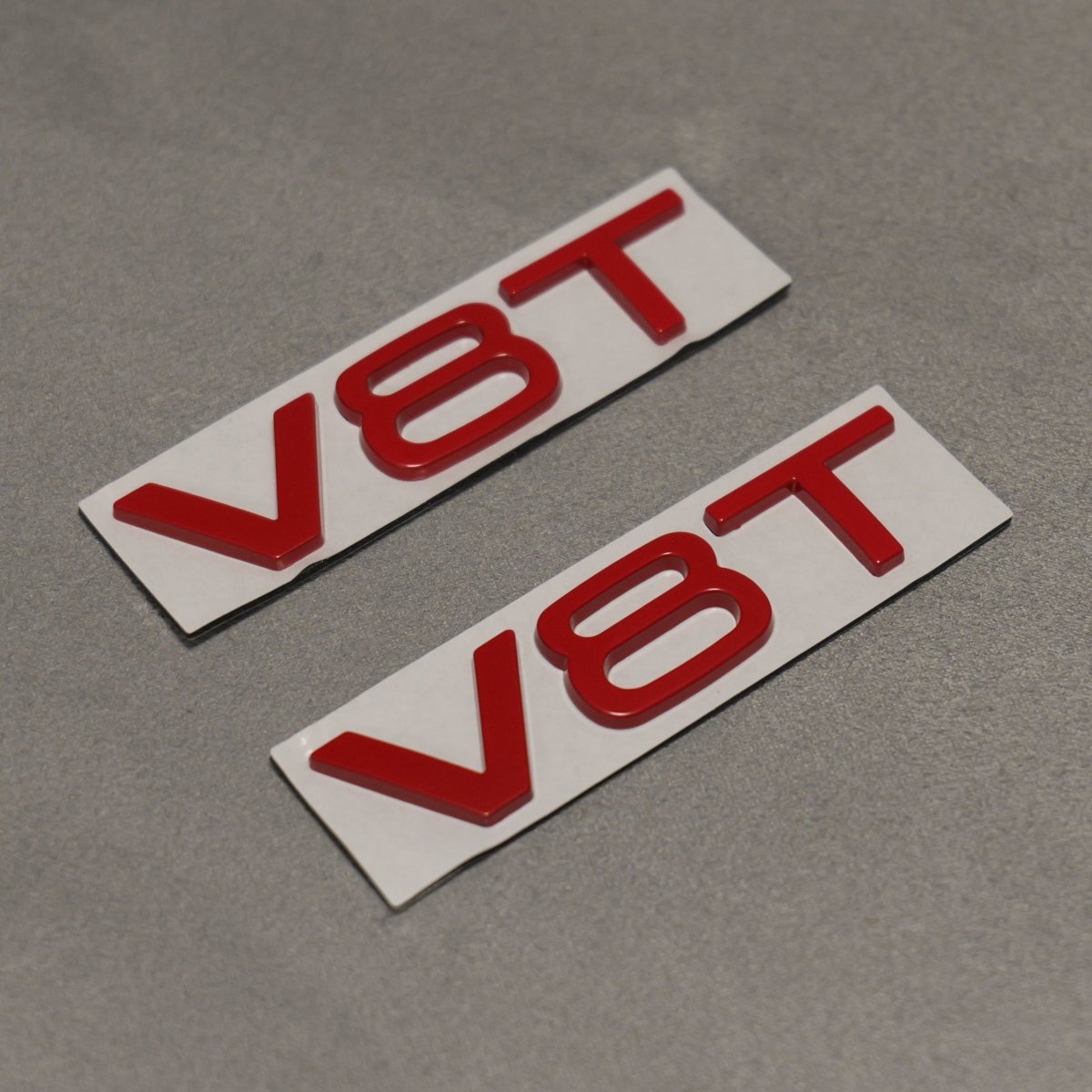 2x Gloss Red V8T Side Wing Badge Emblems for Audi SQ7 S6 S5 RS4 RS5 RS6 RS7 S8 - Exterior Styling | Carbon Kings