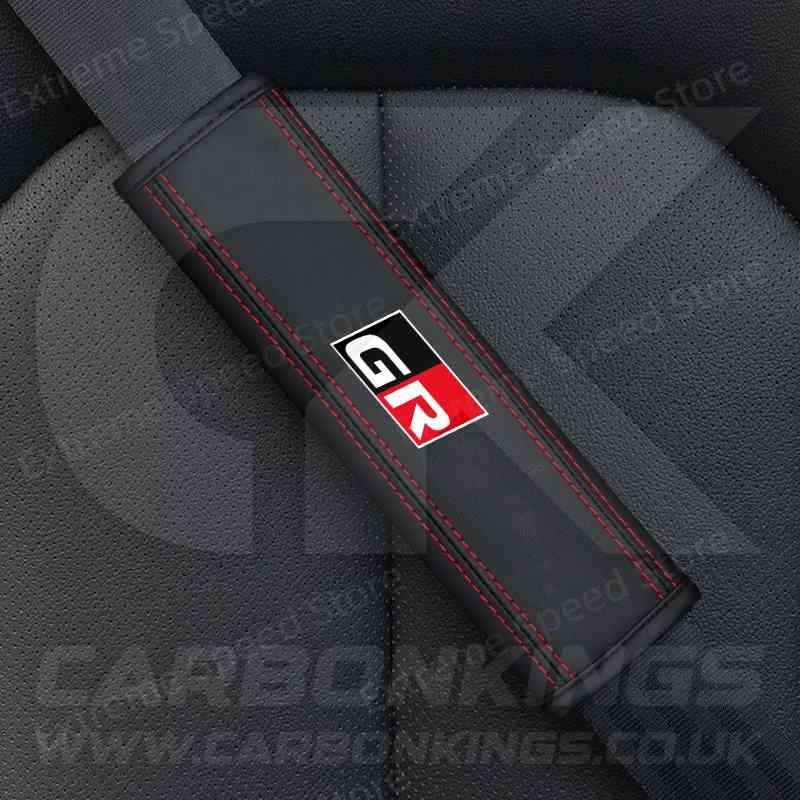 Toyota GR Sport Leather / Red Stitching Seatbelt Cover Protectors Gazoo Racing