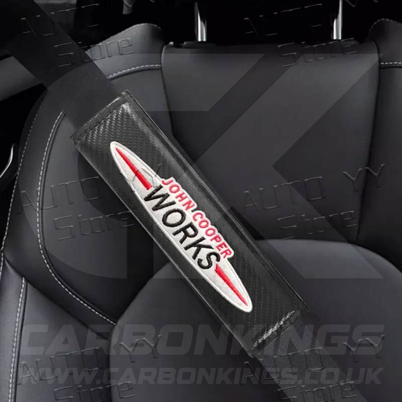 John Cooper Works JCW Carbon Fibre Style Embroidered Seatbelt Covers Mini Cooper