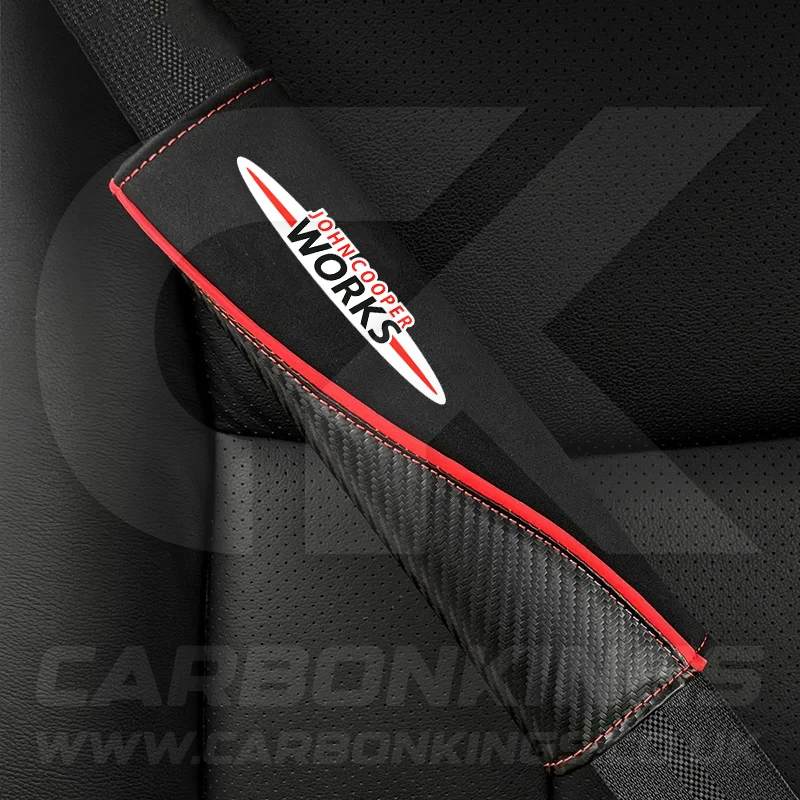 Mini Cooper S Carbon Fibre Leather / Suede Seatbelt Covers Pads Protectors