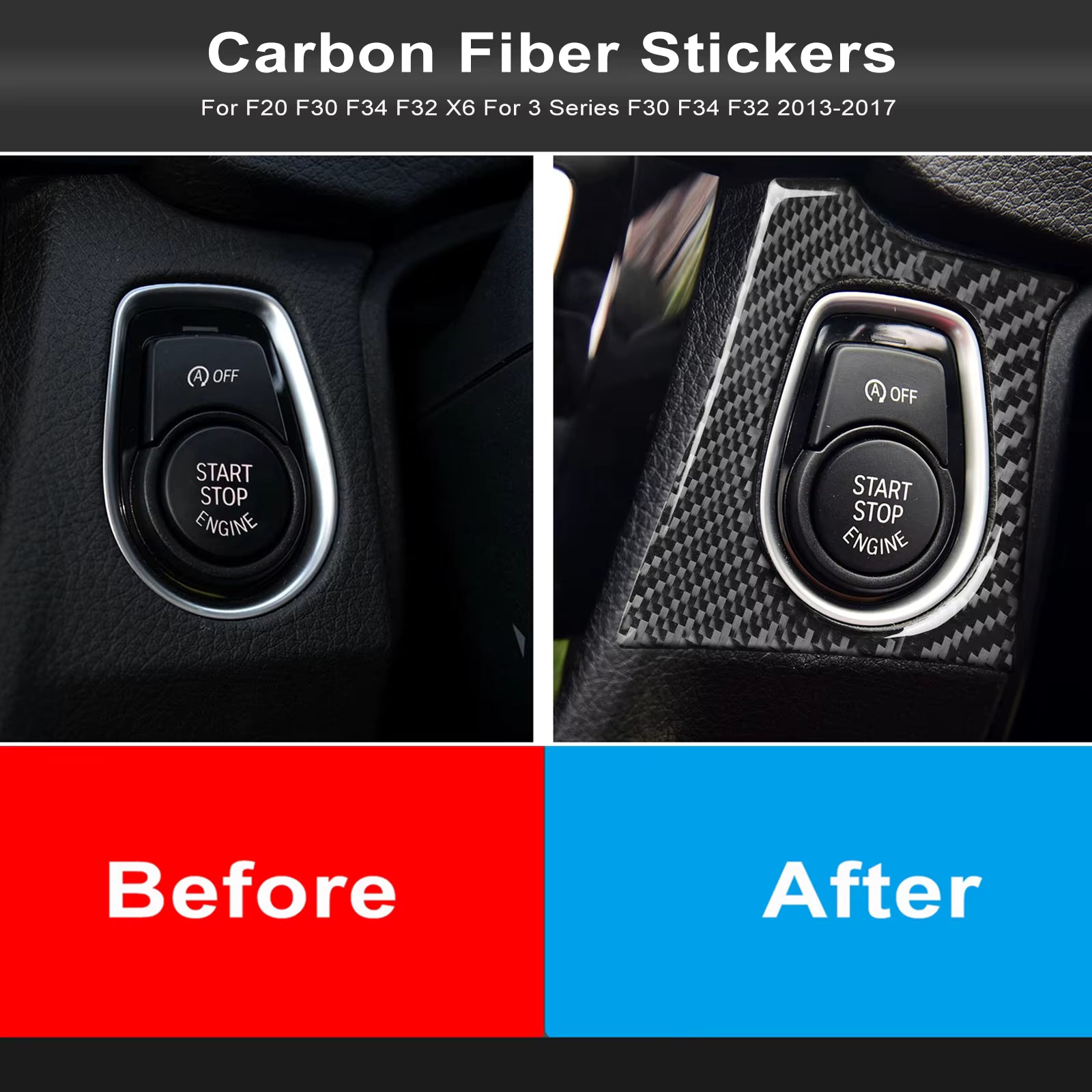 Carbon Fibre Style Start Stop Button Surround for BMW 2 3 Series F20 F30 F34 F32 F80 M3 - Interior Styling | Carbon Kings