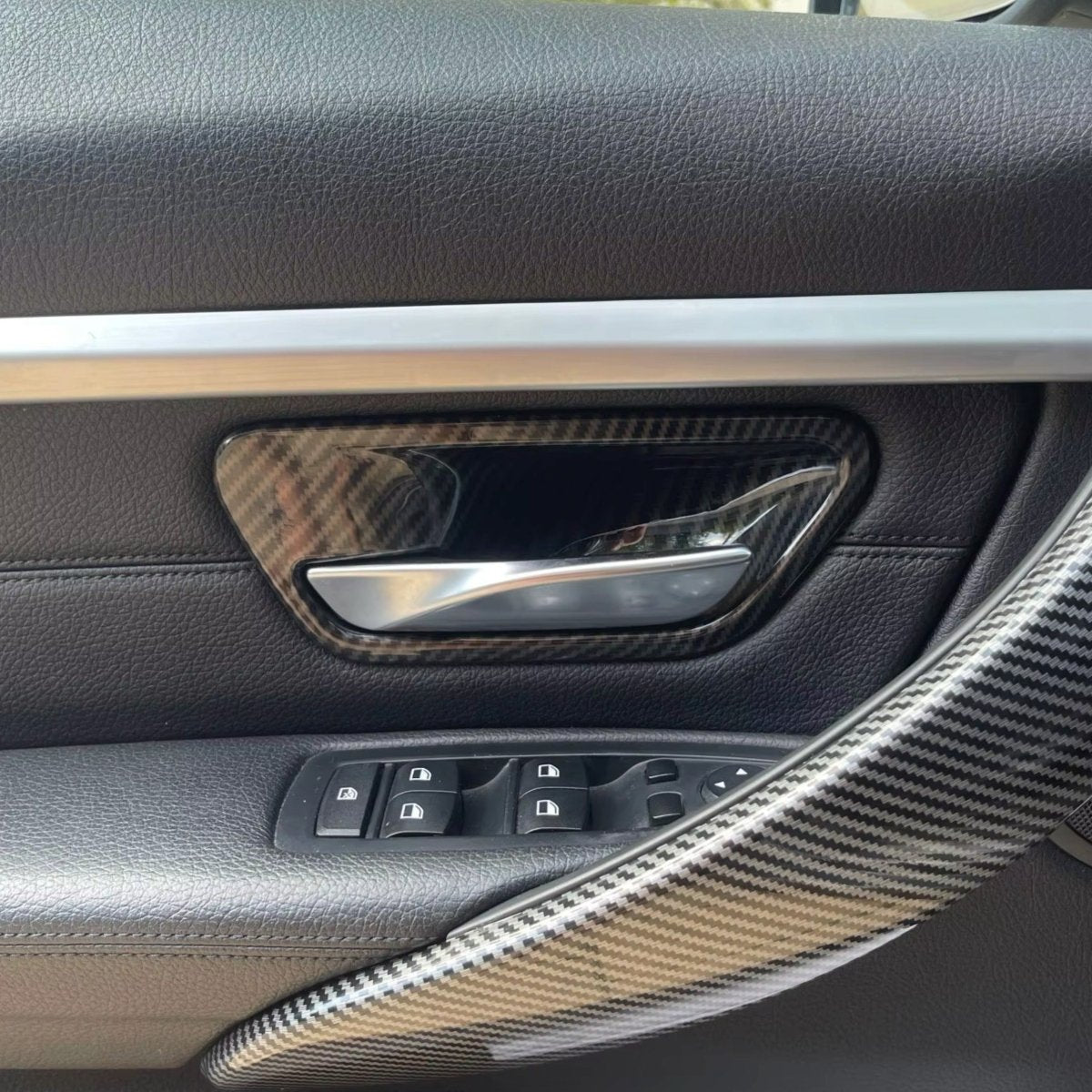 Carbon Fibre Style Interior Door Handle Trims BMW F80 M3 F82 M4 F83 F30 F32 3 4 - Interior Styling | Carbon Kings