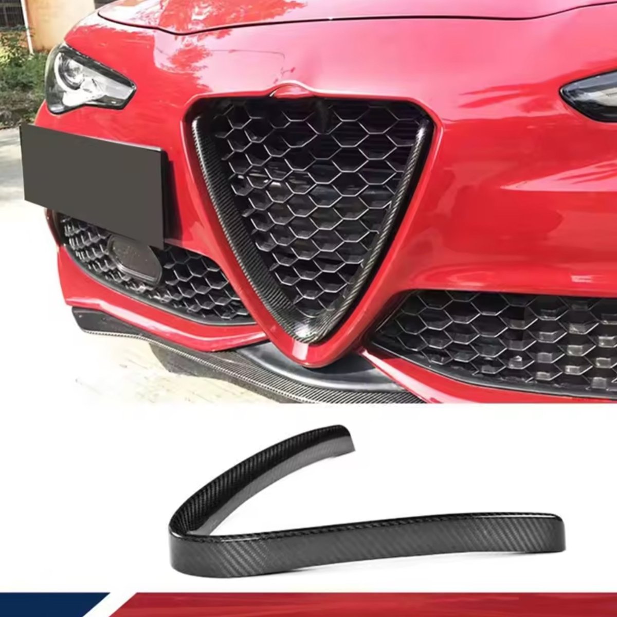 Carbon Fibre V Shield Grill Frame Cover Trim for Alfa Romeo Giulia - Exterior Styling | Carbon Kings