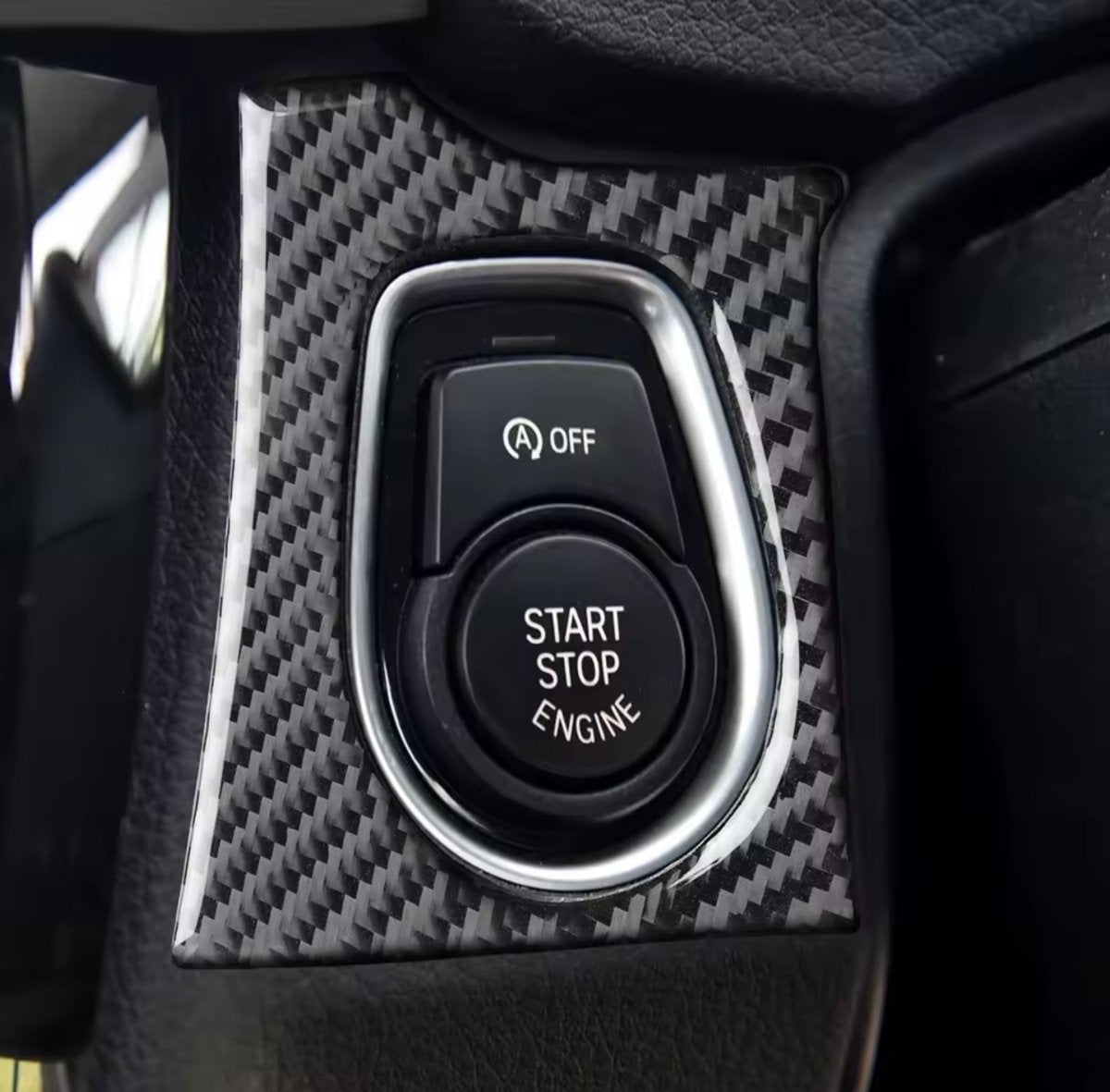 Carbon Fibre Style Start Stop Button Surround for BMW 2 3 Series F20 F30 F34 F32 F80 M3 - Interior Styling | Carbon Kings