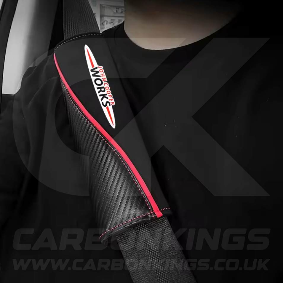 Mini Cooper S Carbon Fibre Leather / Suede Seatbelt Covers Pads Protectors