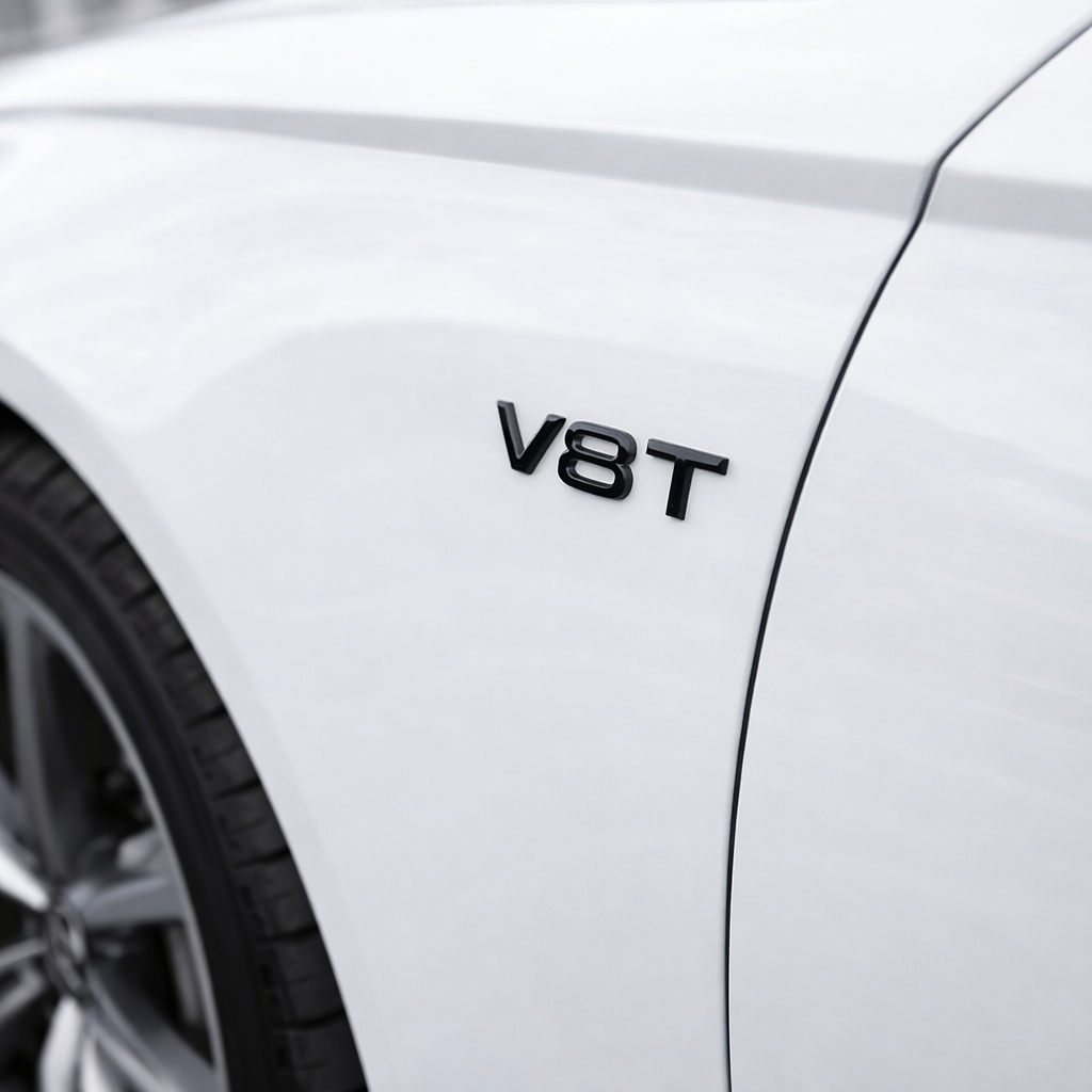 2x Gloss Black V8T Side Wing Badge Emblems for Audi SQ7 S6 S5 RS4 RS5 RS6 RS7 S8