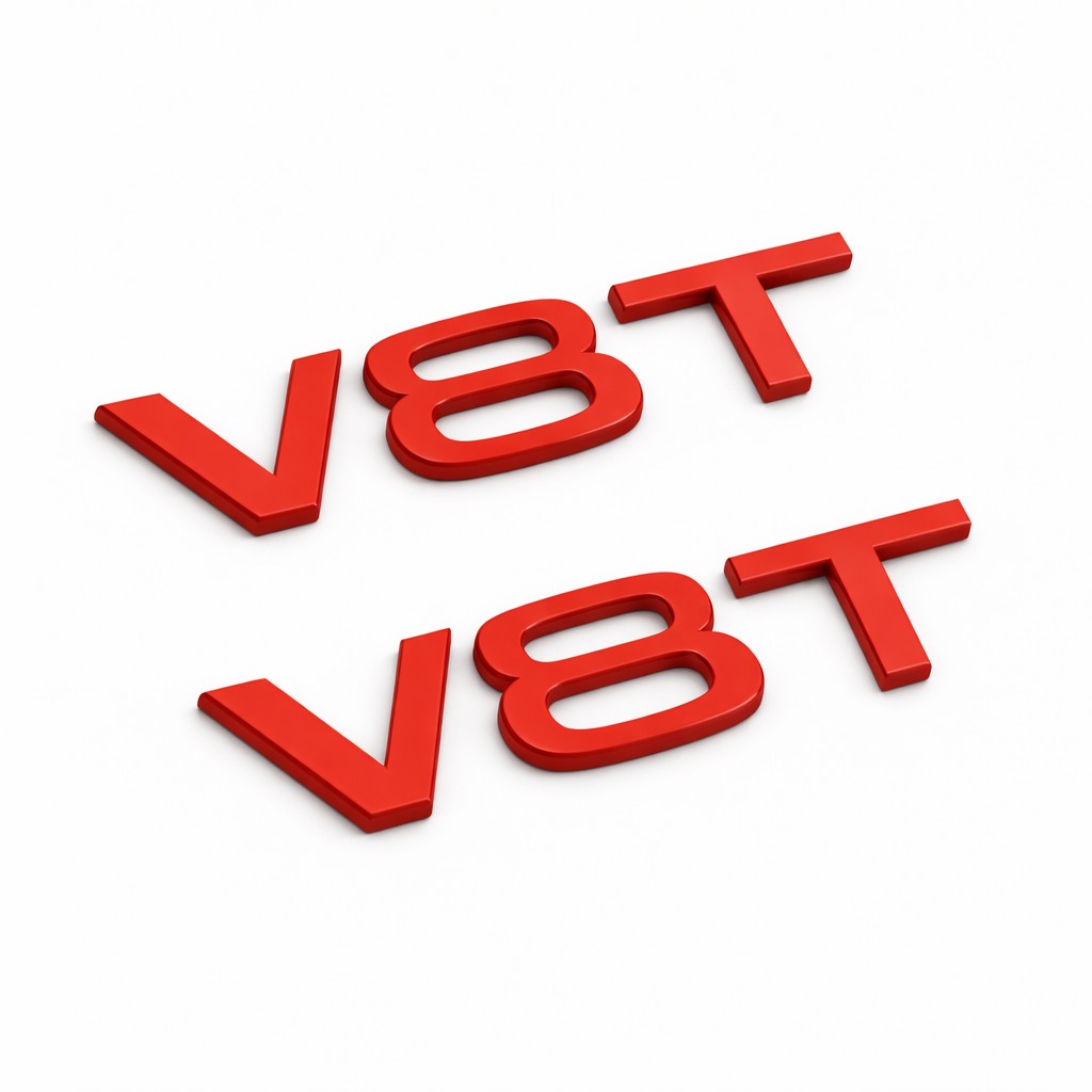 2x Gloss Red V8T Side Wing Badge Emblems for Audi SQ7 S6 S5 RS4 RS5 RS6 RS7 S8