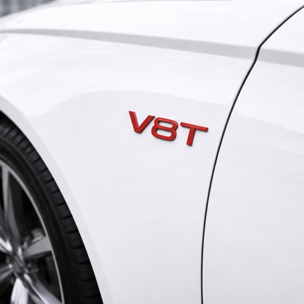 2x Gloss Red V8T Side Wing Badge Emblems for Audi SQ7 S6 S5 RS4 RS5 RS6 RS7 S8