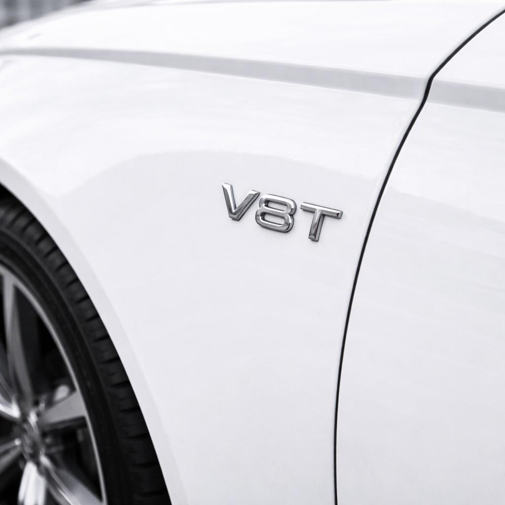 2x Chrome Silver V8T Side Wing Badge Emblems Audi SQ7 S6 S5 RS4 RS5 RS6 RS7 S8